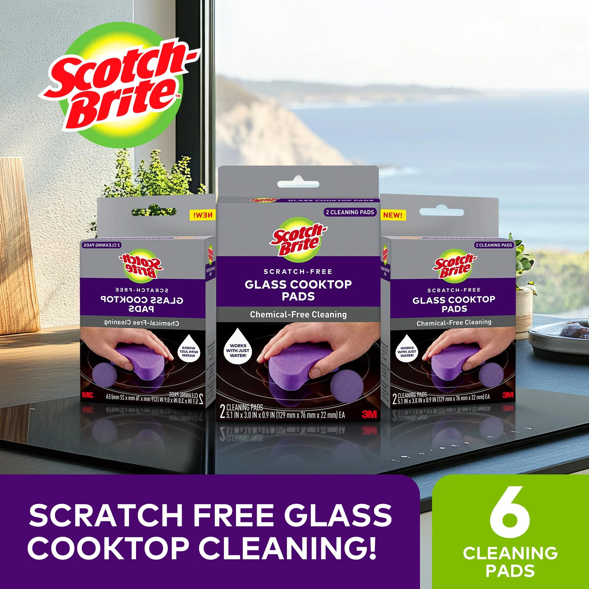 Scotch-Brite Glass Cooktop Pads, Scratch-Free & Non-Abrasive Scrubbers for Glass or Ceramic Stovetops, Cleans Burnt-On Messes with Just Water, Reusable Dishwasher-Safe Design (6 Pads) - Image 9