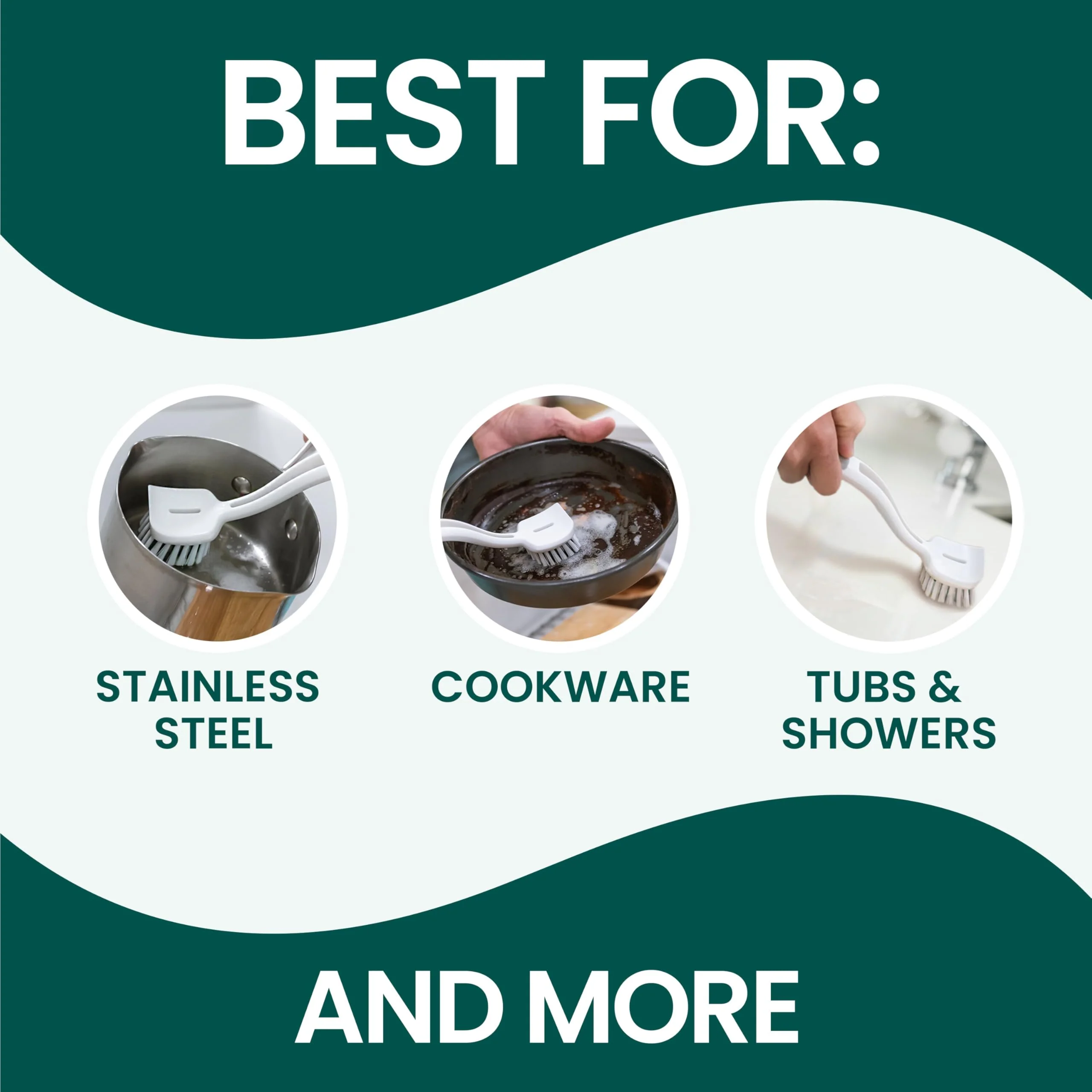 Scotch-Brite Pot + Pan Brush, Durable and Long Lasting Dish Brush with Handle for Scrubbing Stainless Steel, Outdoor Furniture, and Sinks Without Scratching, Antimicrobial, and Rinses Clean - Image 8