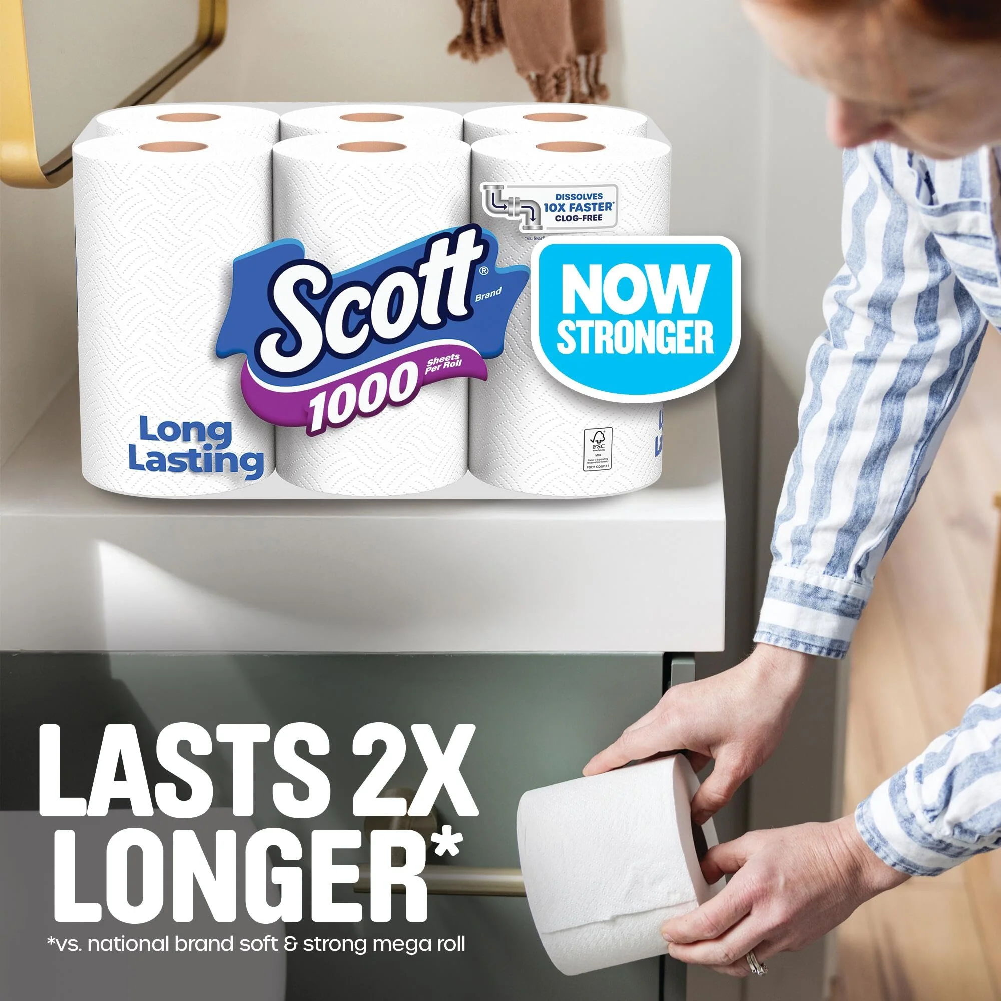 Scott 1000 Toilet Paper, 8 Rolls, Septic-Safe, 1-Ply Toilet Tissue - Image 2
