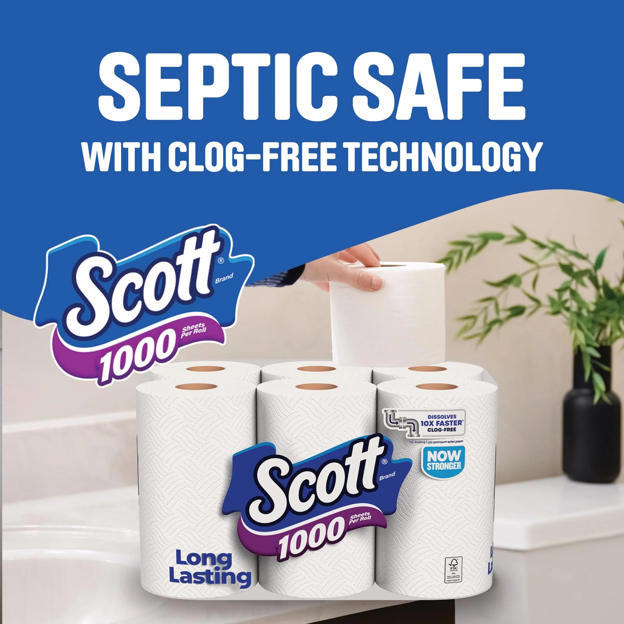 Scott 1000 Toilet Paper, 8 Rolls, Septic-Safe, 1-Ply Toilet Tissue - Image 6