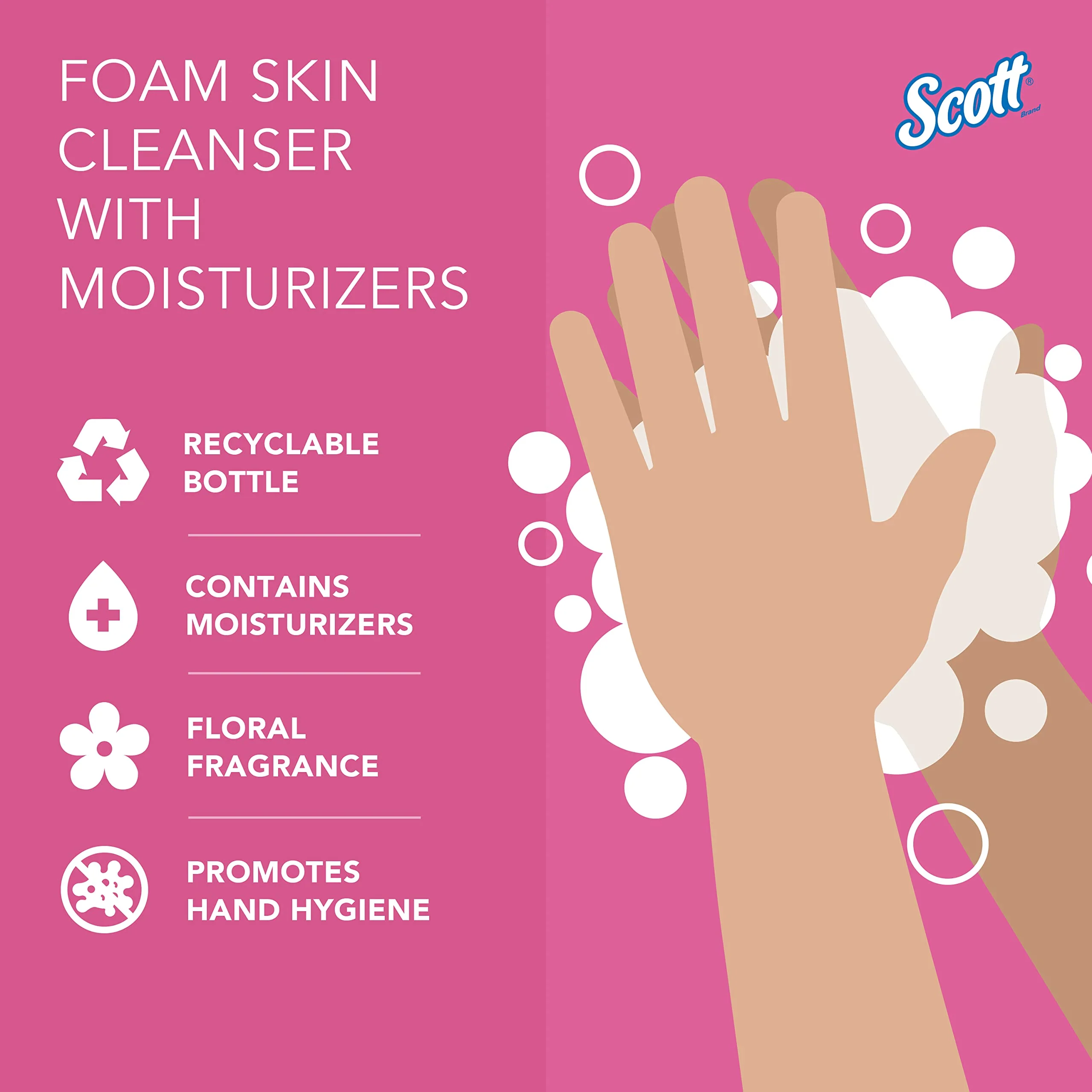 Scott Professional Foam Hand Soap with Moisturizers (91592), 1.2 L, Foaming, Pink, Floral Scent, Automatic Refills, for Kimberly-Clark Professional ICON Dispensers (2 Bottles) - Image 7