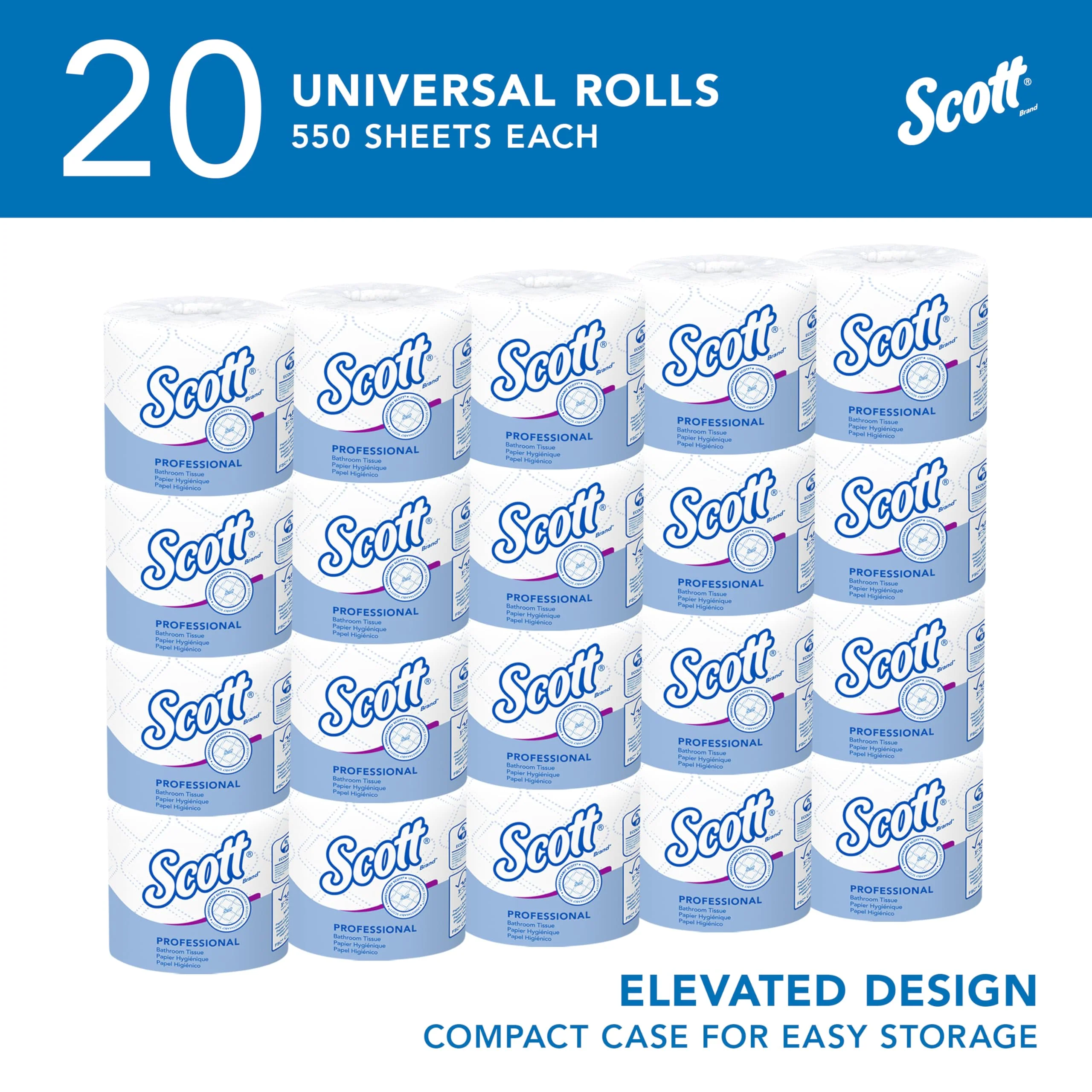 Scott Professional Standard Roll Toilet Paper, Bulk (13607), 2-Ply, Elevated Design, White, Individually Wrapped, Compact for Easy Storage (20 Rolls of 550 Sheets, 11,000 Sheet Total) - Image 11
