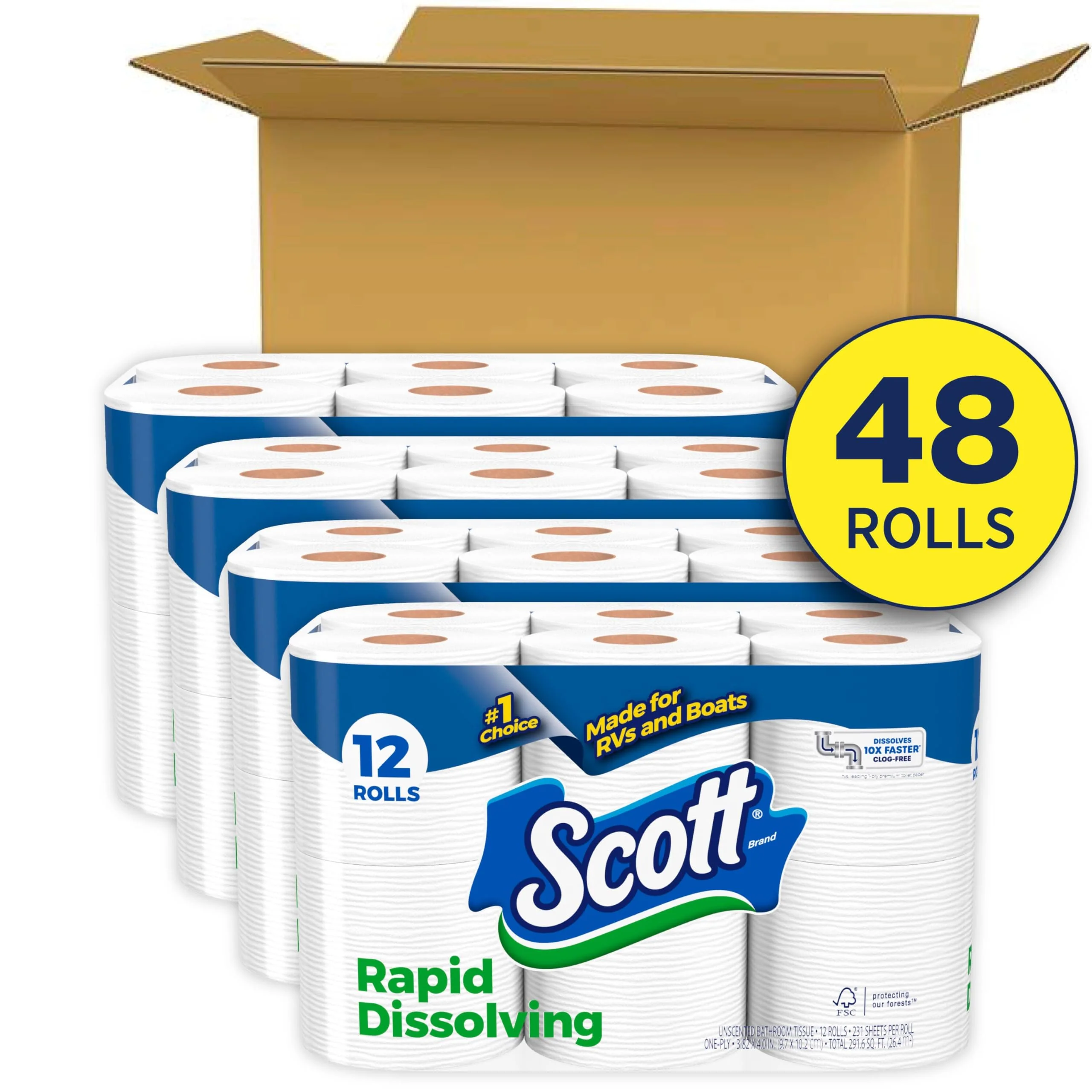 Scott Rapid-Dissolving Toilet Paper, 48 Double Rolls, Septic-Safe, Toilet Paper - Image 2