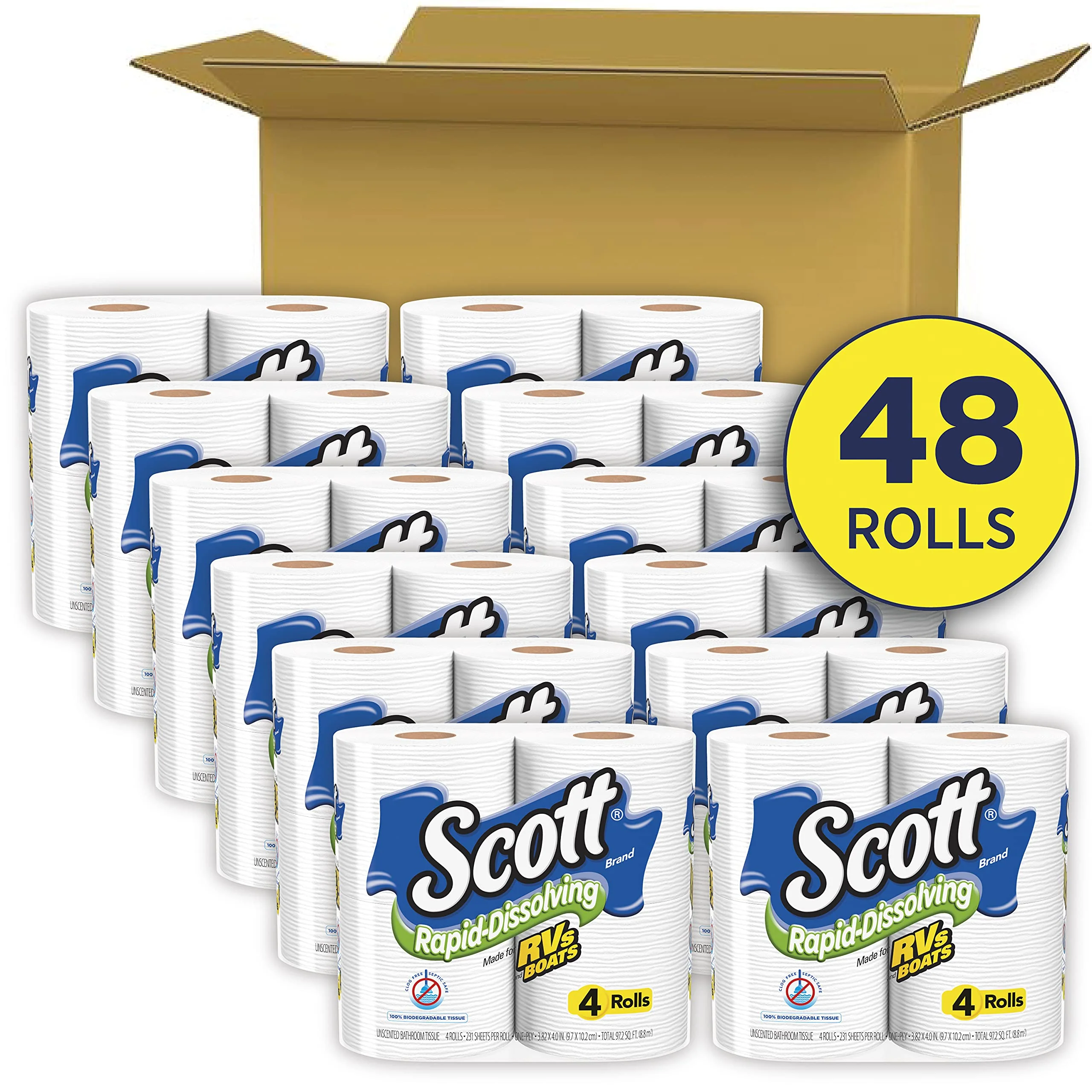 Scott Rapid-Dissolving Toilet Paper, Bath Tissue for RV & Boats , 4ct packs X 12= 48 rolls - Image 8