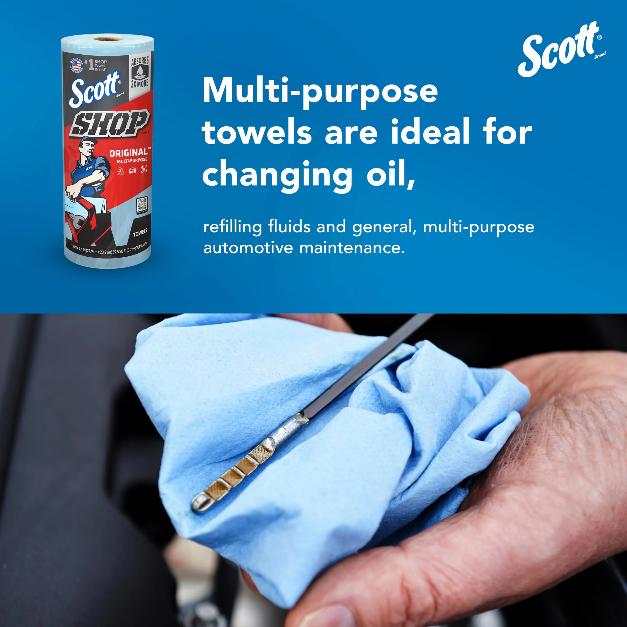 Scott Shop Original Blue Towels (55990), Large 9.4”x11 Cloth-like Paper Towel, 4 packs of 6 (60 Sheets/Roll, 24 Big Rolls/Case, 1,440 Sheet Total) - Image 6