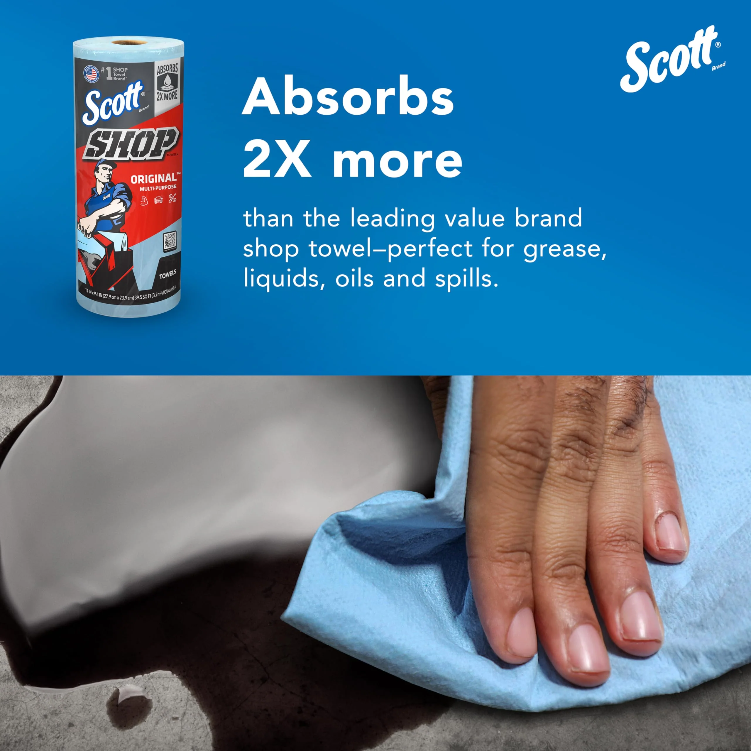 Scott Shop Original Blue Towels (55990), Large 9.4”x11 Cloth-like Paper Towel, 4 packs of 6 (60 Sheets/Roll, 24 Big Rolls/Case, 1,440 Sheet Total) - Image 8