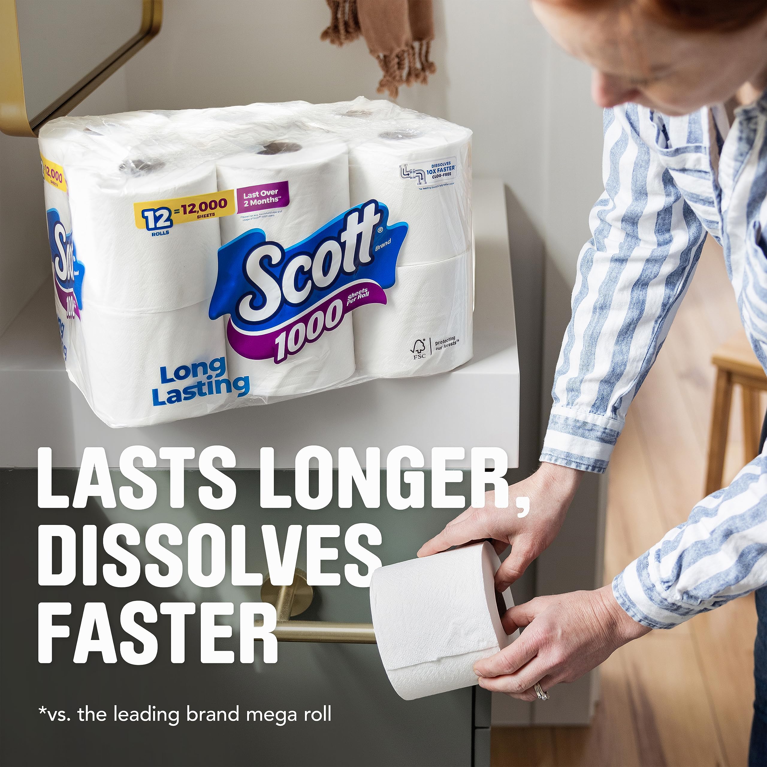Scott Toilet Paper, 1-Ply, 8 Rolls | Septic-Safe | Pack of 2 - Image 6