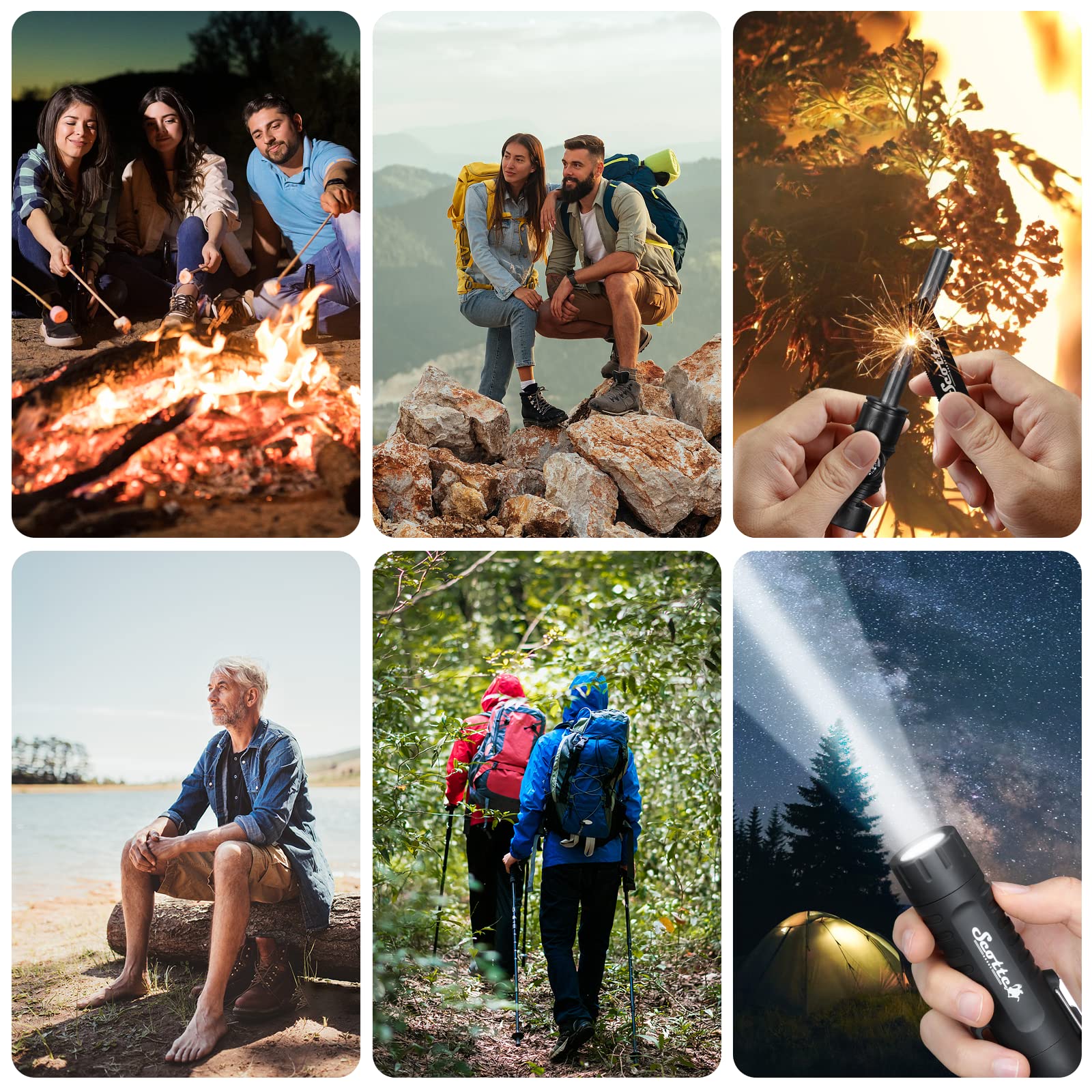 Scotte Plasma Windproof arc Lighter Electric Lighter and LED Flashlight - 2 in 1 (Black)/5-in-1 Magnesium Fire Starter for Emergency Survival Kits, Camping, Hiking, All-Weather Magnesium Ferro Rod - Image 3