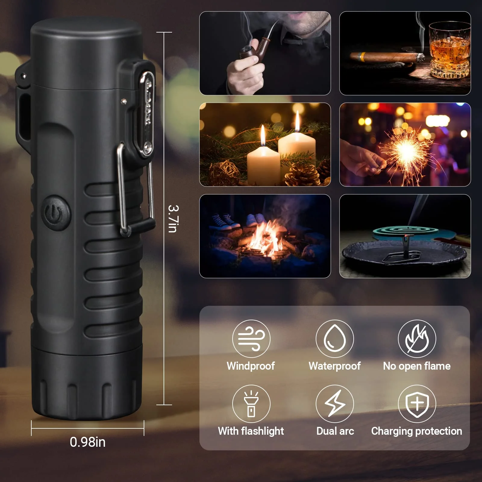 Scotte Plasma Windproof arc Lighter Electric Lighter and LED Flashlight - 2 in 1 (Black)/5-in-1 Magnesium Fire Starter for Emergency Survival Kits, Camping, Hiking, All-Weather Magnesium Ferro Rod - Image 4