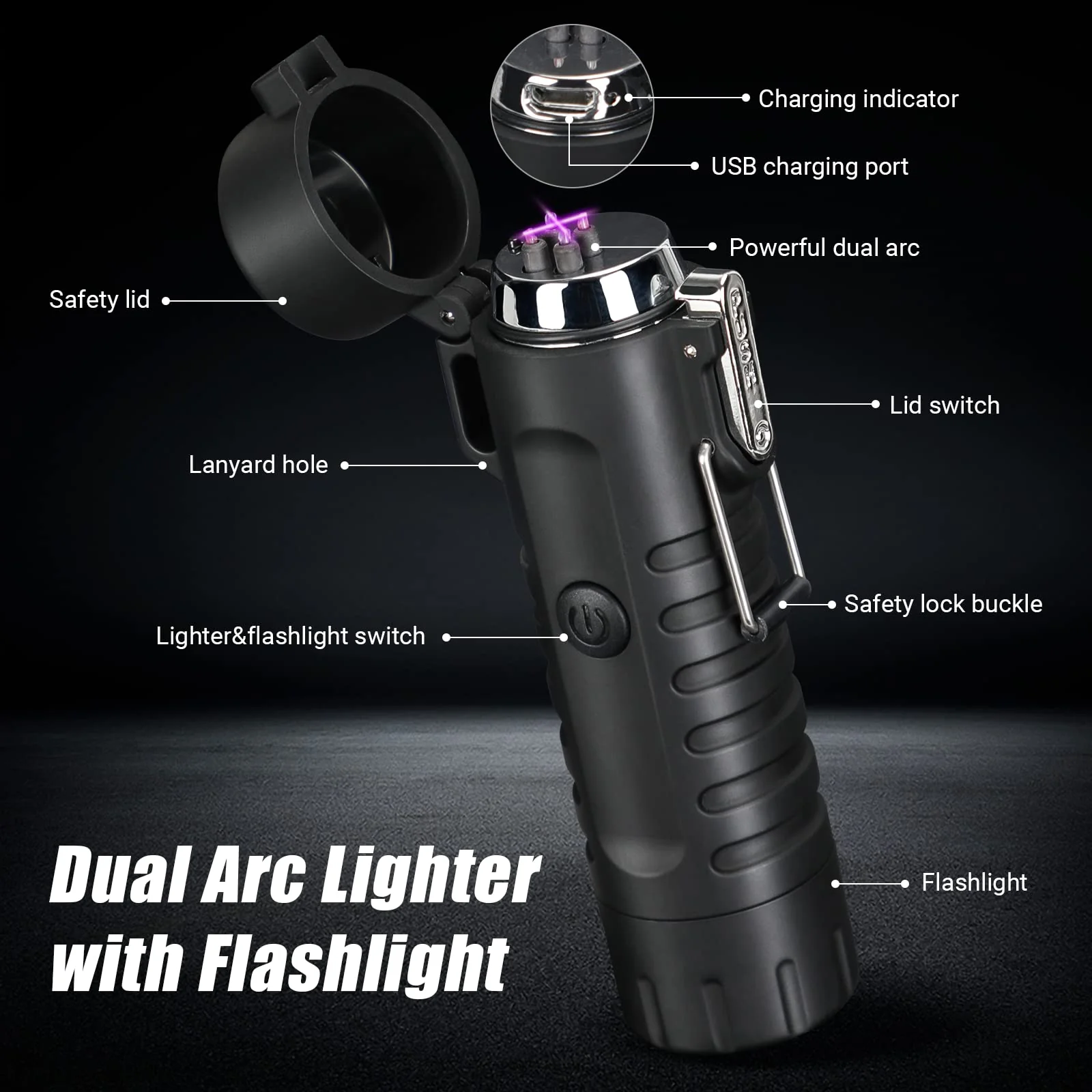 Scotte Plasma Windproof arc Lighter Electric Lighter and LED Flashlight - 2 in 1 (Black)/5-in-1 Magnesium Fire Starter for Emergency Survival Kits, Camping, Hiking, All-Weather Magnesium Ferro Rod - Image 8