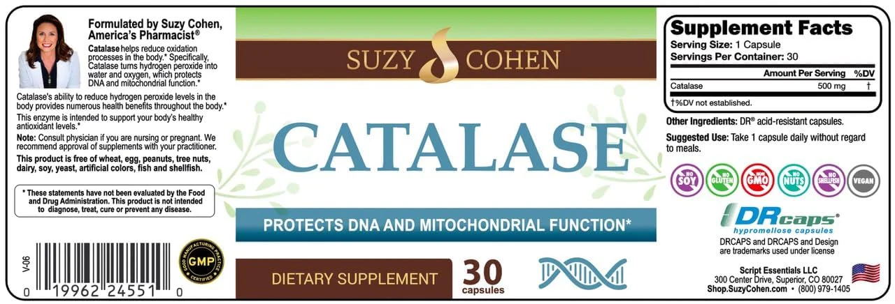 Script Essentials Suzy Cohen Catalase 12,500 CATu Dietary Supplement, Liver Enzyme, Neutralizes Hydrogen Peroxide, Supports Skin, Hair, and Overall Wellness, 30 Delayed-Release Capsules - Image 3