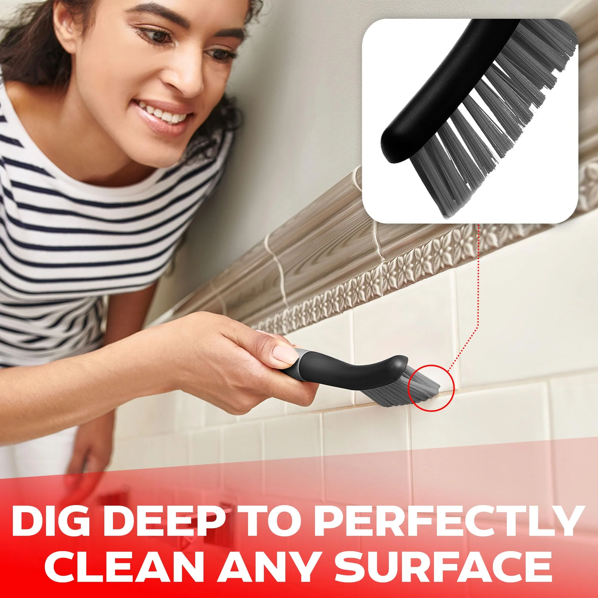 Scrub Brush Set of 3pcs - Cleaning Shower Scrubber with Ergonomic Handle and Durable Bristles - Grout Cleaner Brush - Scrub Brushes for Cleaning Bathroom/Shower/Tile/Kitchen/Floor/Bathtub/Carpet - Image 4