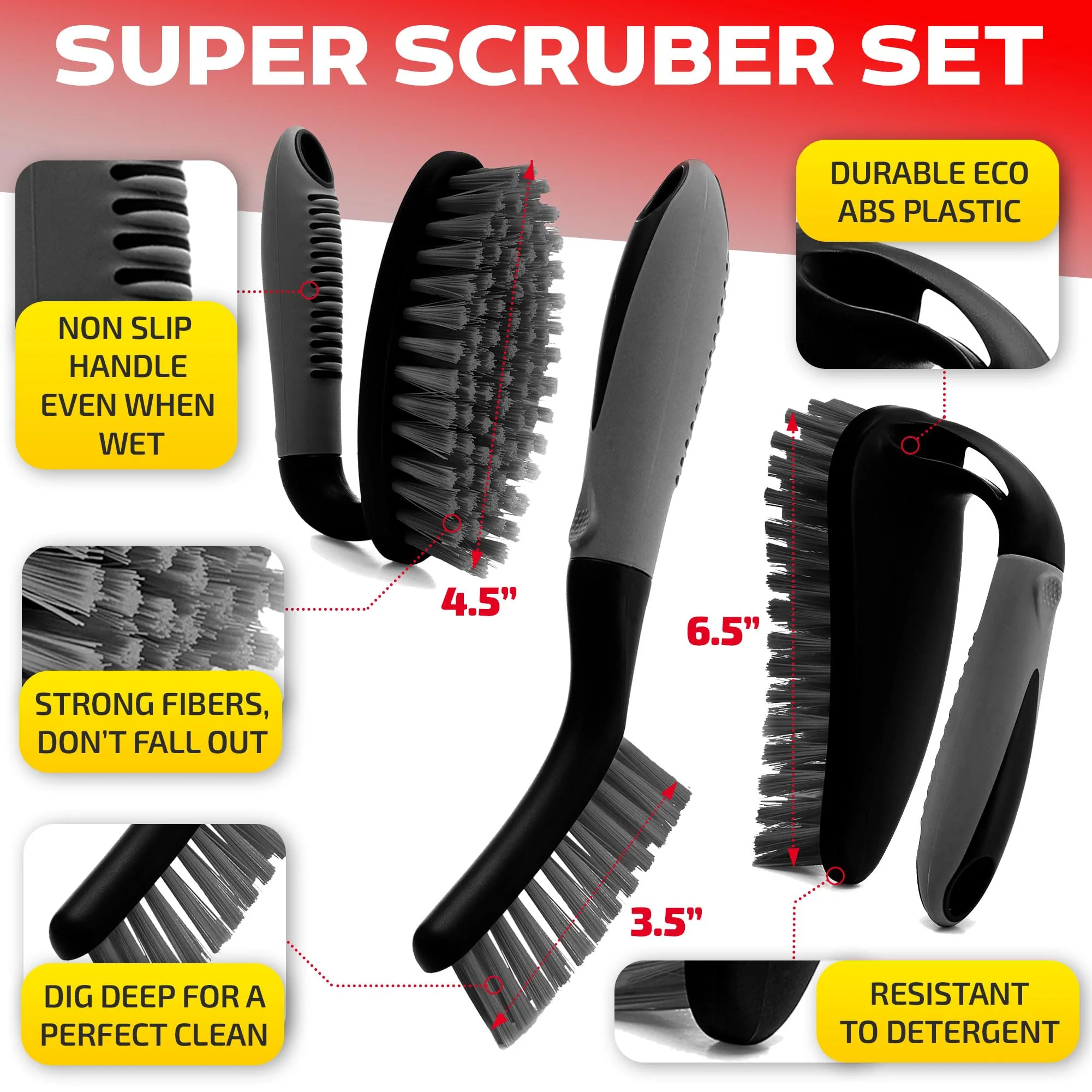 Scrub Brush Set of 3pcs - Cleaning Shower Scrubber with Ergonomic Handle and Durable Bristles - Grout Cleaner Brush - Scrub Brushes for Cleaning Bathroom/Shower/Tile/Kitchen/Floor/Bathtub/Carpet - Image 7
