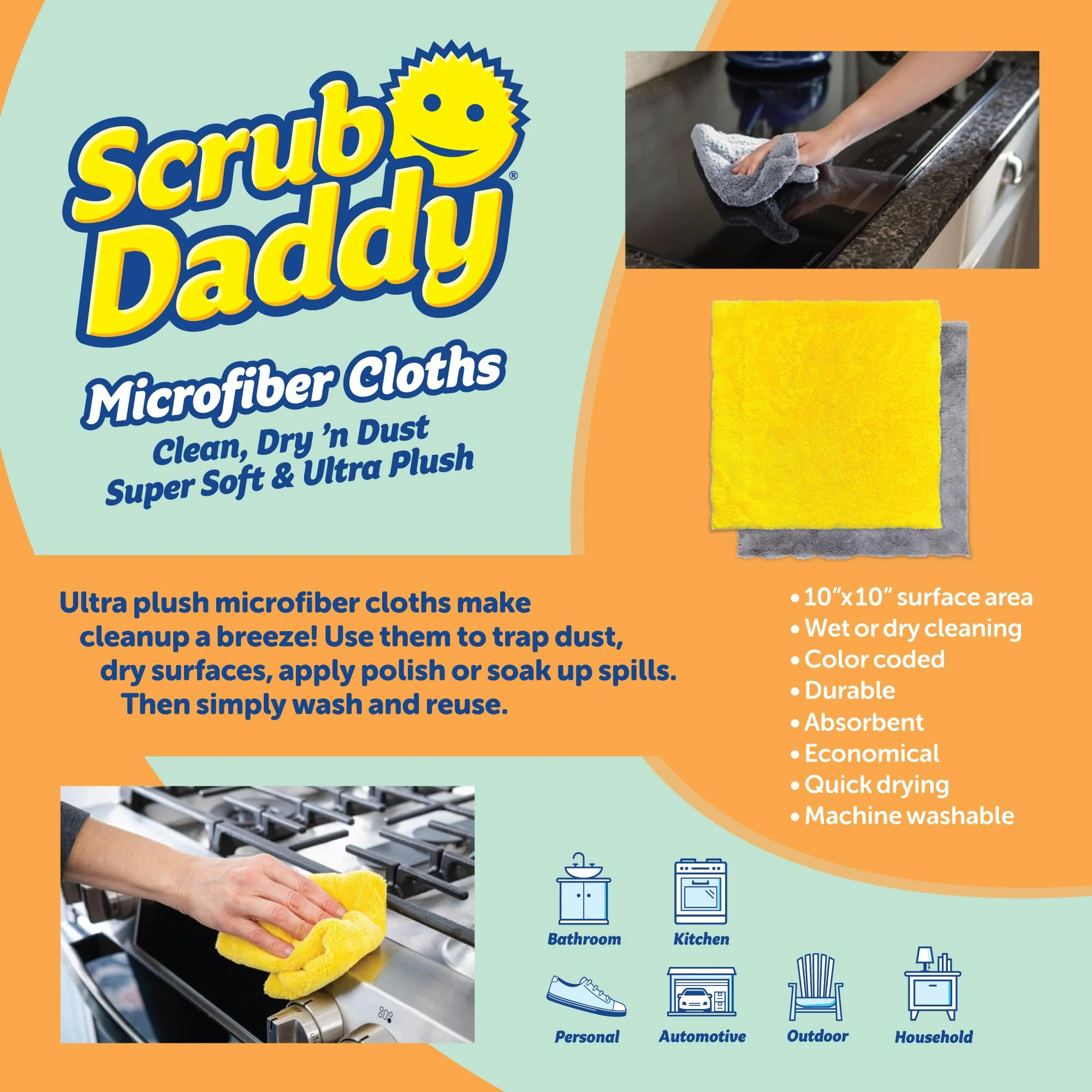 Scrub Daddy Household Cleaning + BBQ Bundle - BBQ Daddy Bristle Free Grill Brush - 2 Microfiber Cleaning Towels - All Purpose Cleaner PowerPaste Cleaning Paste + Scrub Mommy Sponge - Image 5