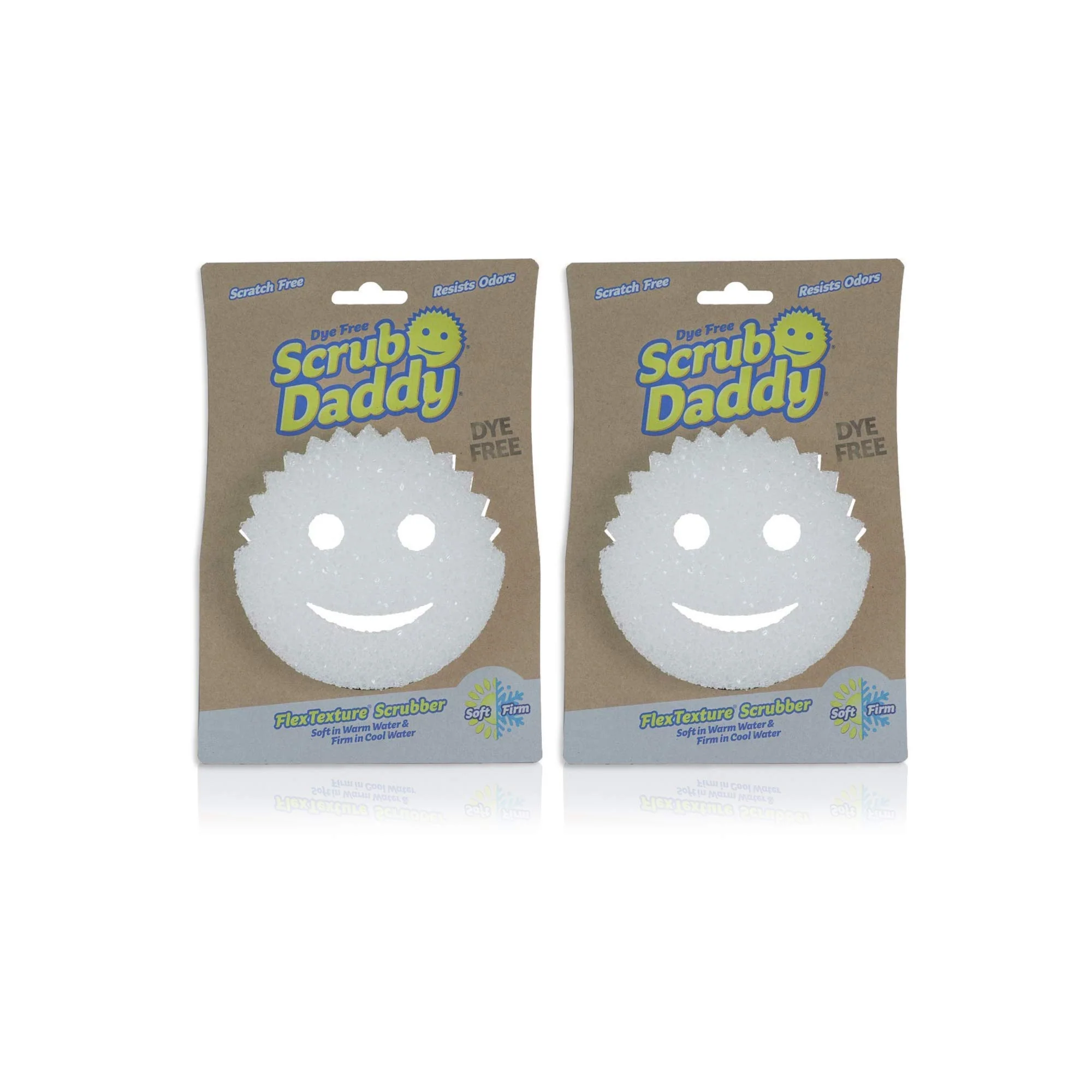 Scrub Daddy Sponge - Dye Free - Scratch-Free Scrubber for Dishes and Home, Odor Resistant, Soft in Warm Water, Firm in Cold, Deep Cleaning, Dishwasher Safe, Multi-use, 1ct (2 Pack)