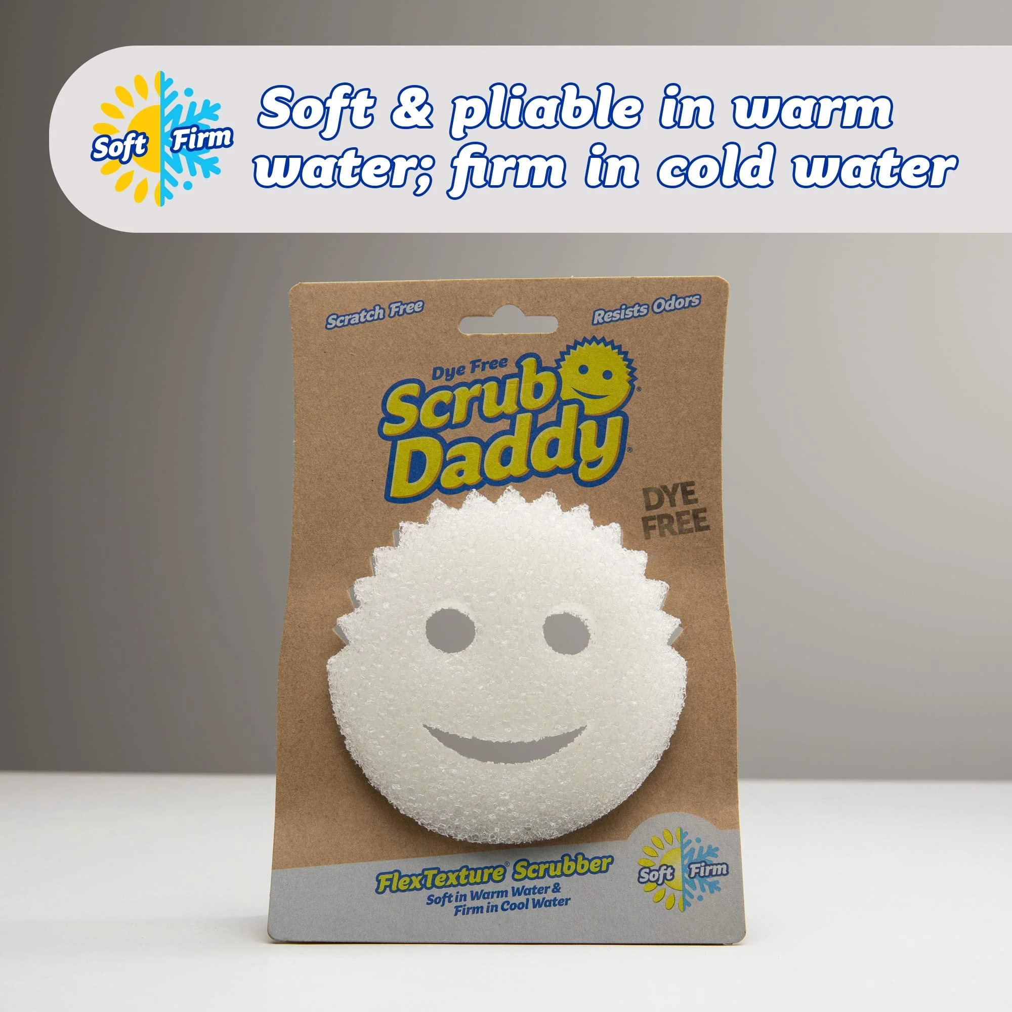 Scrub Daddy Sponge - Dye Free - Scratch-Free Scrubber for Dishes and Home, Odor Resistant, Soft in Warm Water, Firm in Cold, Deep Cleaning, Dishwasher Safe, Multi-use, 1ct (2 Pack) - Image 6