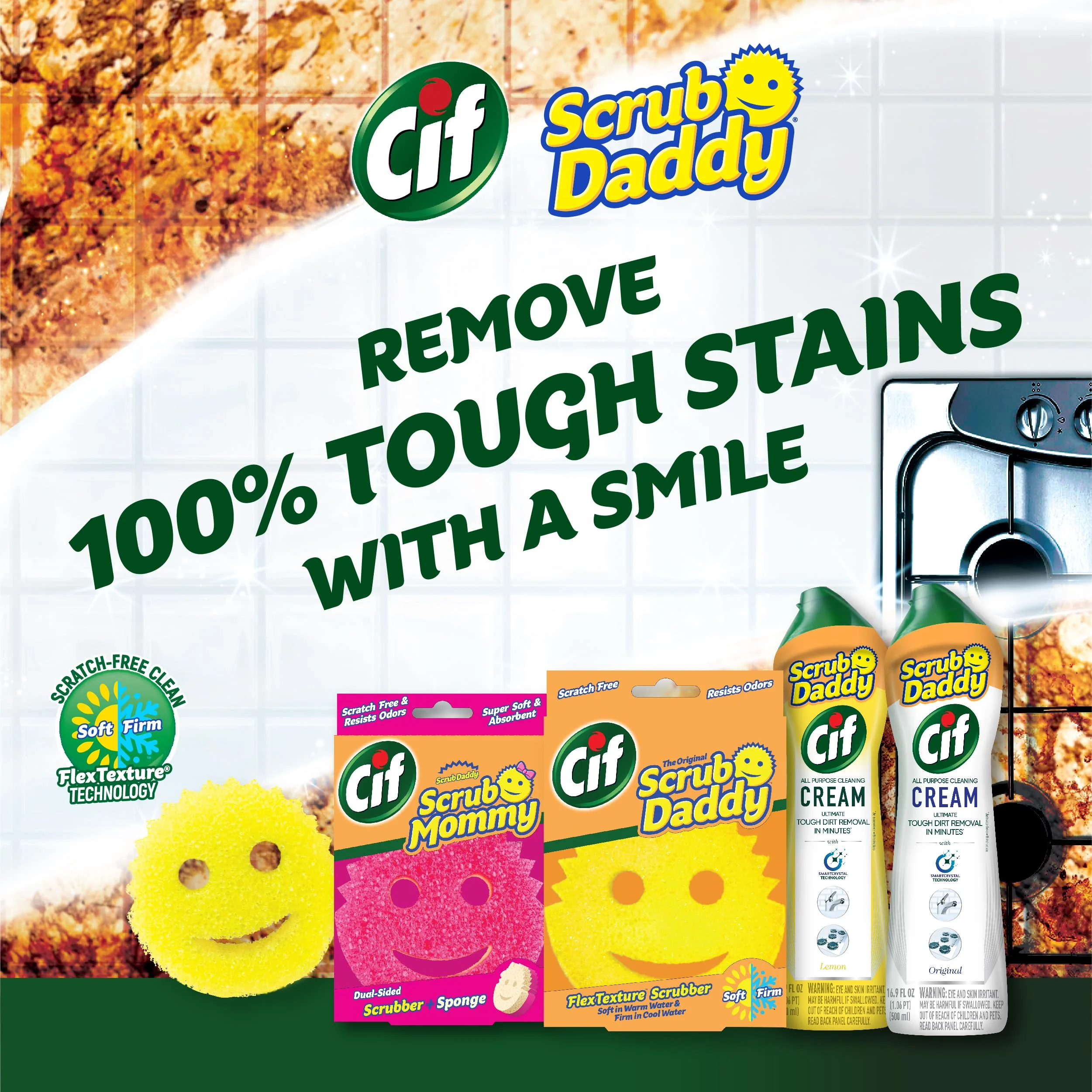 Scrub Daddy Sponges & Cif All Purpose Cleaner, Lemon - Non Scratch Sponges for Kitchen + Bathroom - Scrubber and Multipurpose Cleaner Cream - Cleaning Supplies Kit - Image 8