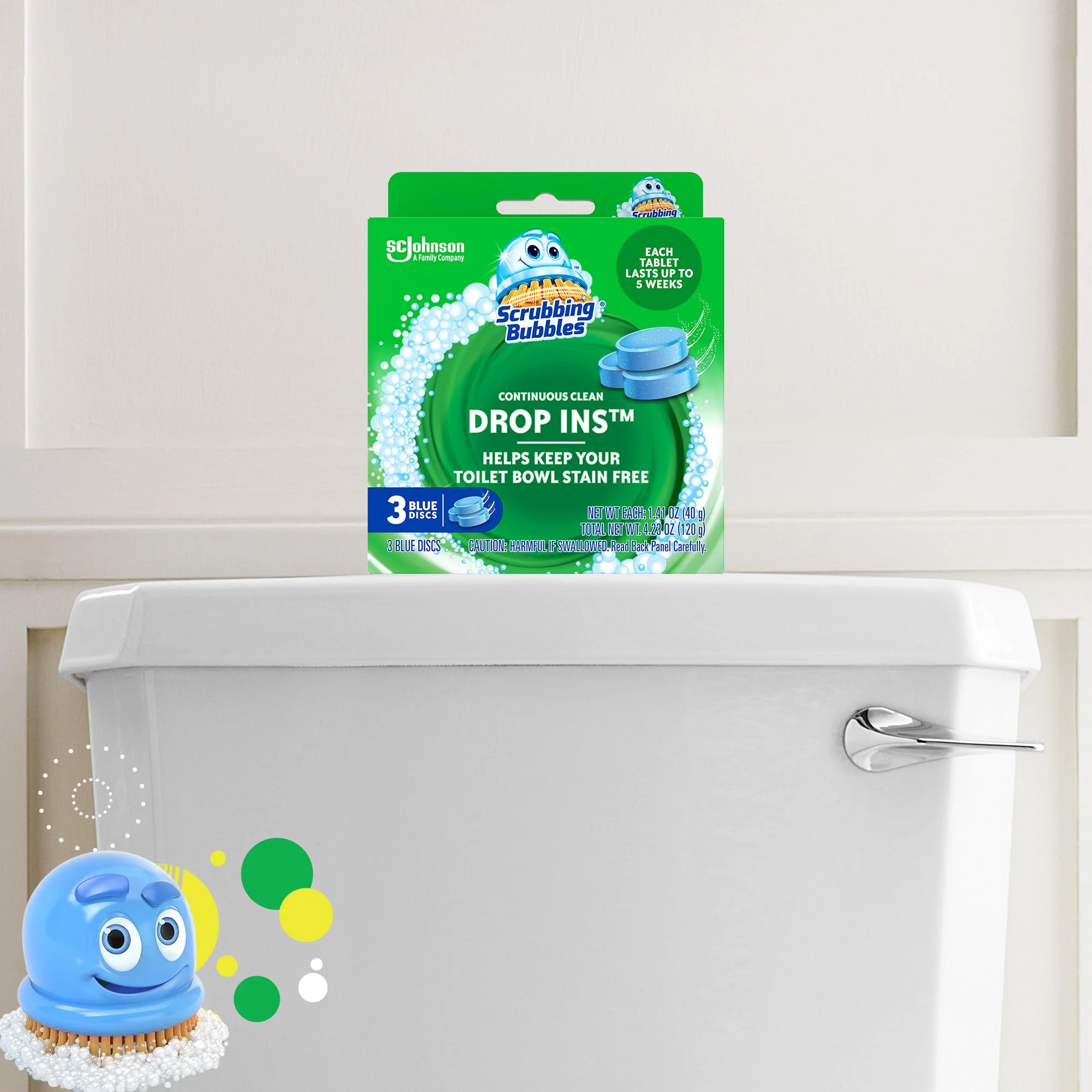 Scrubbing Bubbles Continuous Clean Toilet Drop-Ins, Automatic Blue Toilet Bowl Cleaner, Septic-Safe Tank Tablets Remove Hard Water Minerals & Limescale, Stain & Smell Protection, 3 Count (Pack of 1) - Image 5