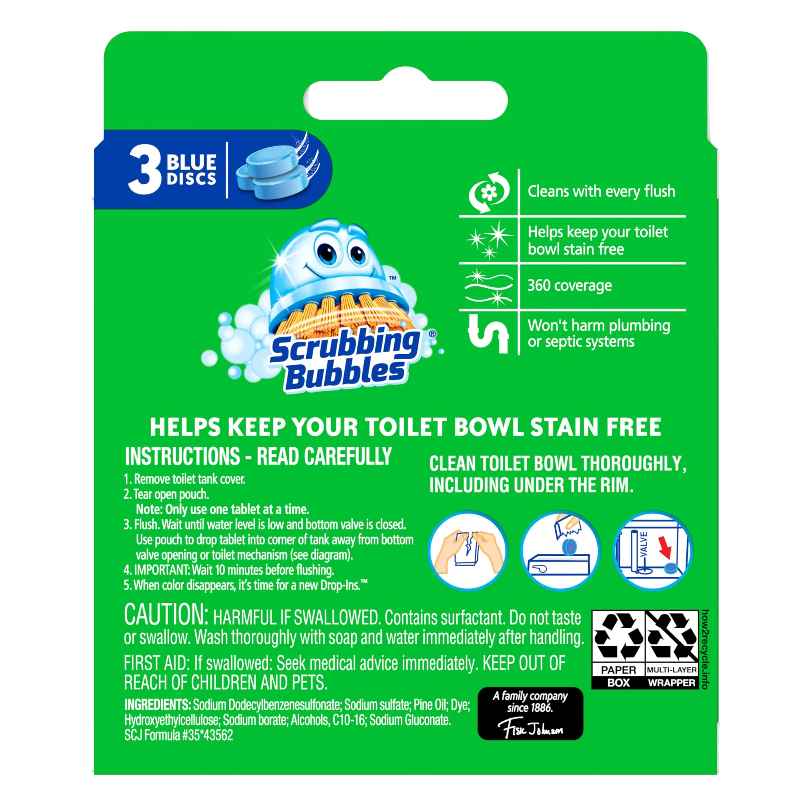 Scrubbing Bubbles Continuous Clean Toilet Drop-Ins, Automatic Blue Toilet Bowl Cleaner, Septic-Safe Tank Tablets Remove Hard Water Minerals & Limescale, Stain & Smell Protection, 3 Count (Pack of 6) - Image 2