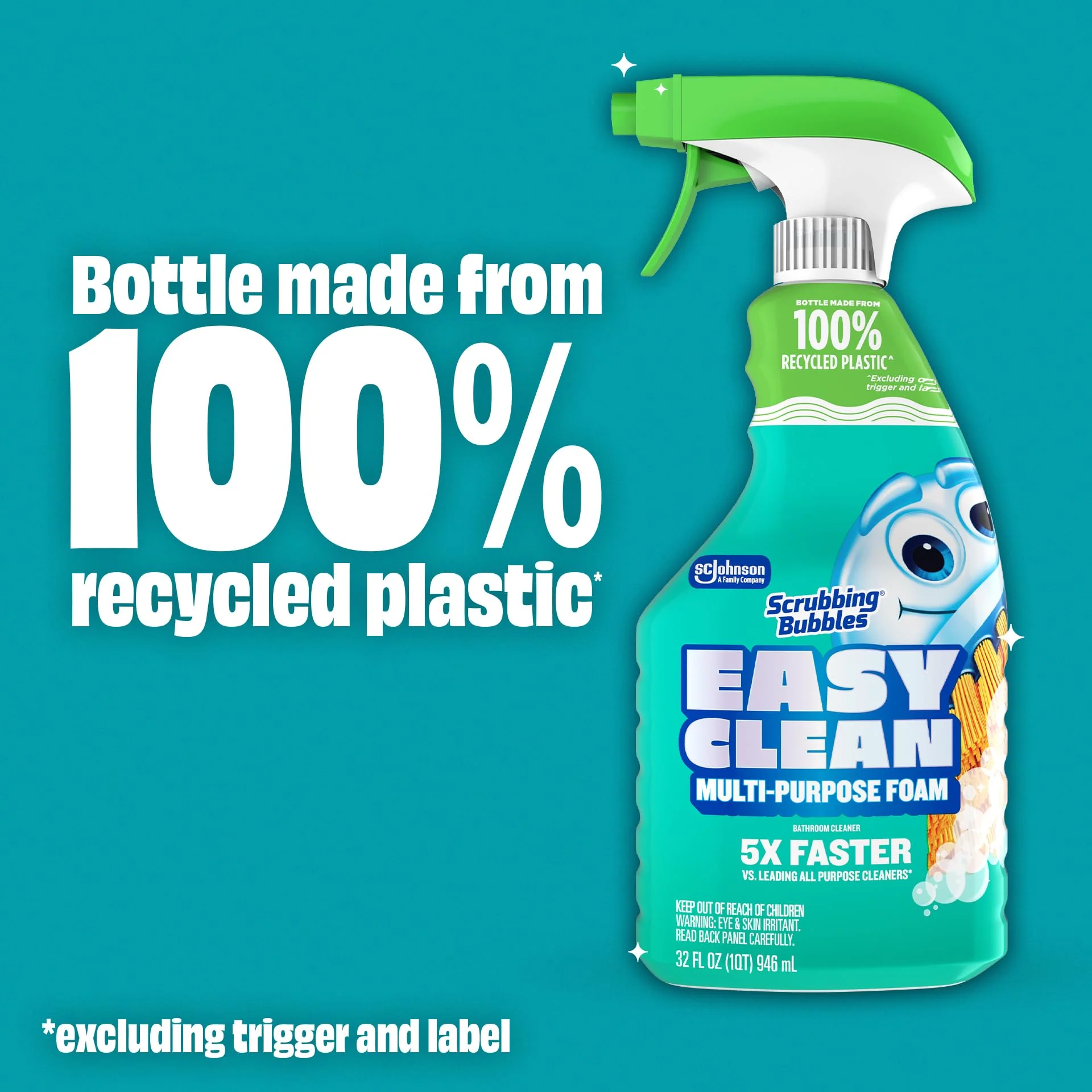 Scrubbing Bubbles Easy Clean Foaming Bleach-Free Bathroom All Purpose Cleaner, Fast-Acting Foam Cleans Limescale, Dirt and Grime on Showers, Sinks, Toilets, Tiles, Counters, & More, 32oz Spray - Image 6