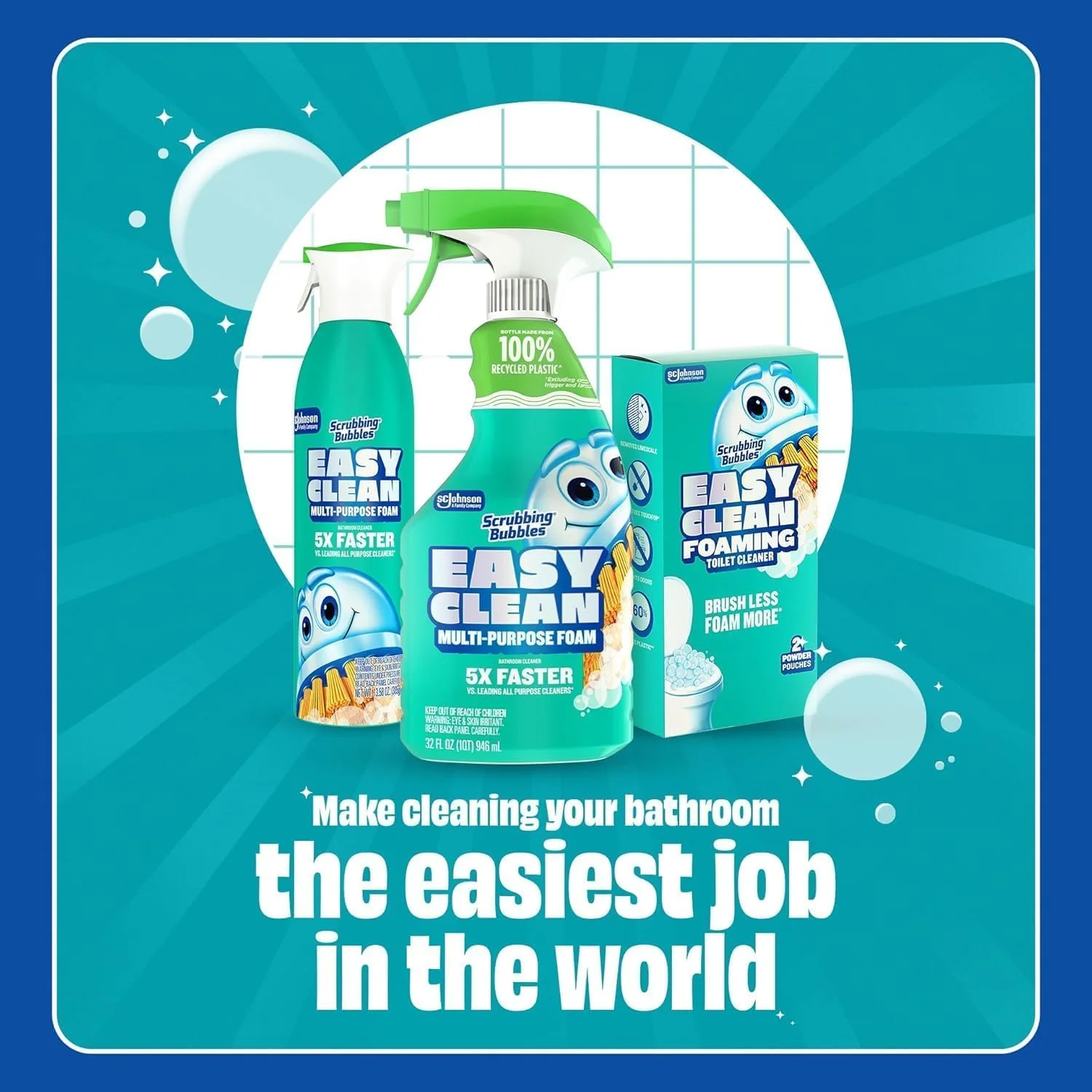 Scrubbing Bubbles Easy Clean Foaming Toilet Bowl Cleaner, Easy Toilet Drop In Powder Pouches, 100g (5 Pouches) (Pack of 2) - Image 2