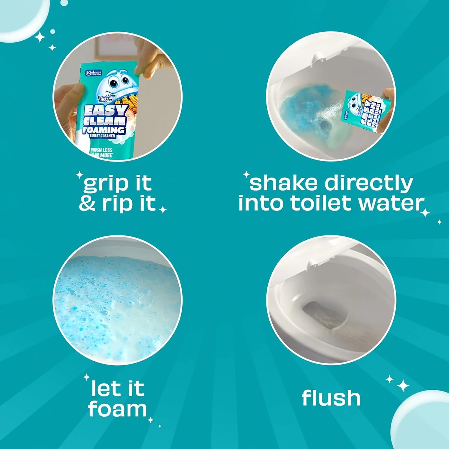 Scrubbing Bubbles Easy Clean Foaming Toilet Bowl Cleaner, Easy Toilet Drop In Powder Pouches, 100g (5 Pouches) (Pack of 2) - Image 4