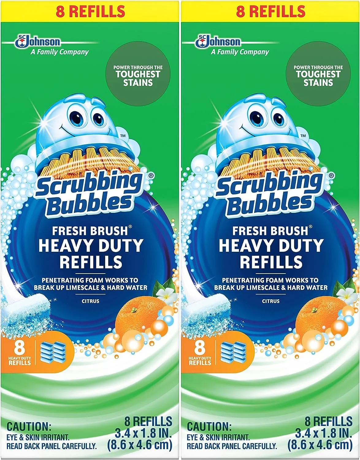 Scrubbing Bubbles Flushable Toilet Wand Refills, Fresh Brush Heavy Duty Toilet Cleaner Refill Pads, Cleans Limescale & Fights Odors, Citrus Scent, 8 Count, Pack of 2