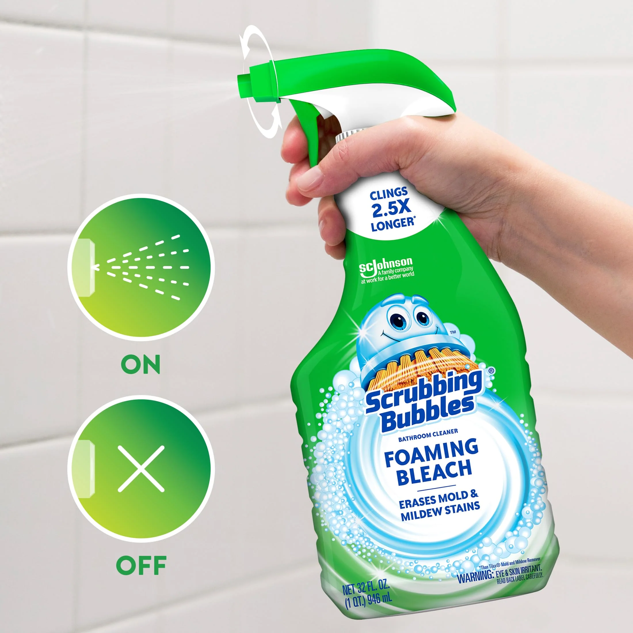 Scrubbing Bubbles Foaming Bleach Bathroom and Shower Cleaner Disinfectant Spray, Helps Erase Mold & Mildew, 32oz - Image 2