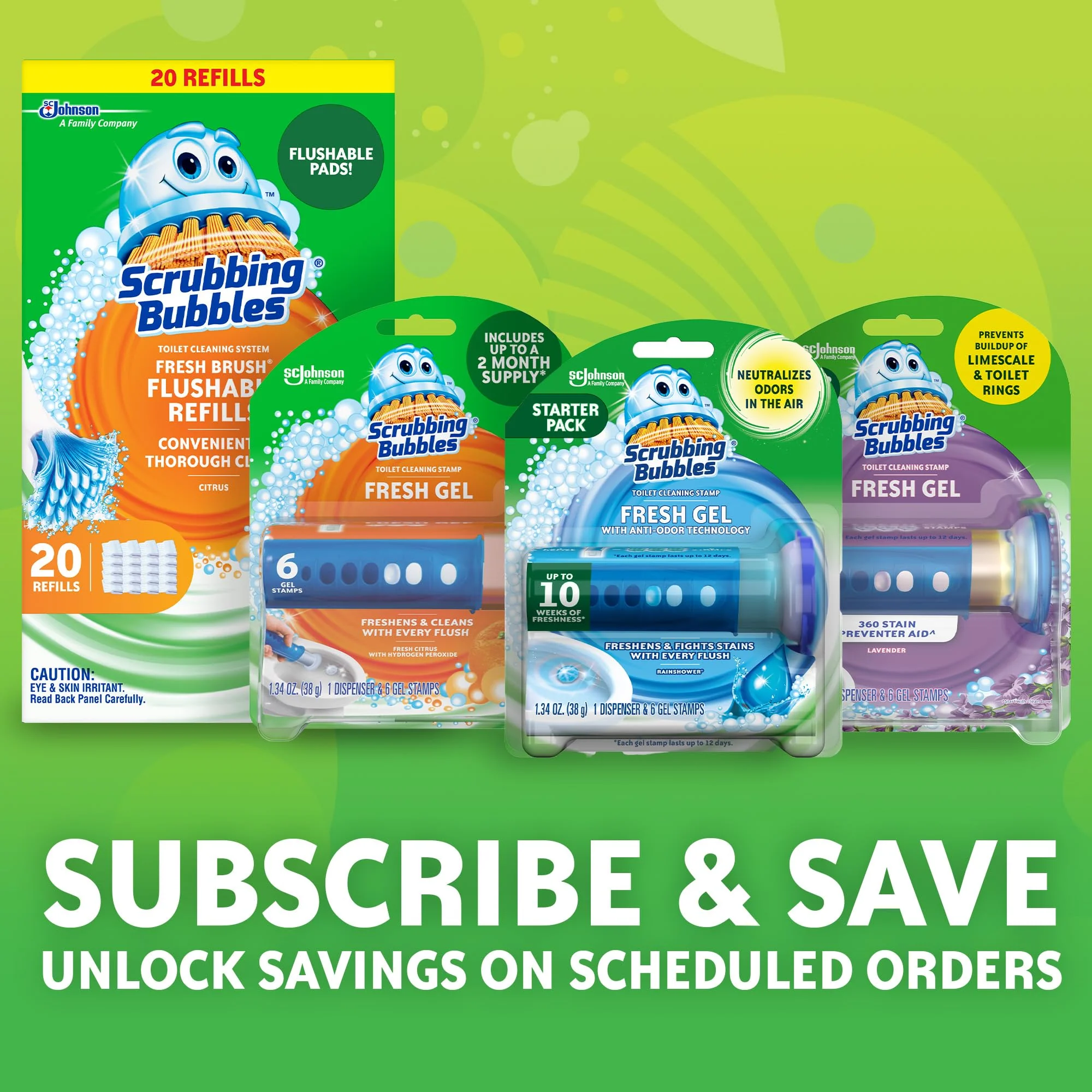 Scrubbing Bubbles Fresh Gel Toilet Bowl Cleaning Stamps, Helps Keep Toilet Clean and Helps Prevent Limescale & Rings, Rainshower Scent, 1 Dispenser with 24 Fresh Gel Stamps - Image 8