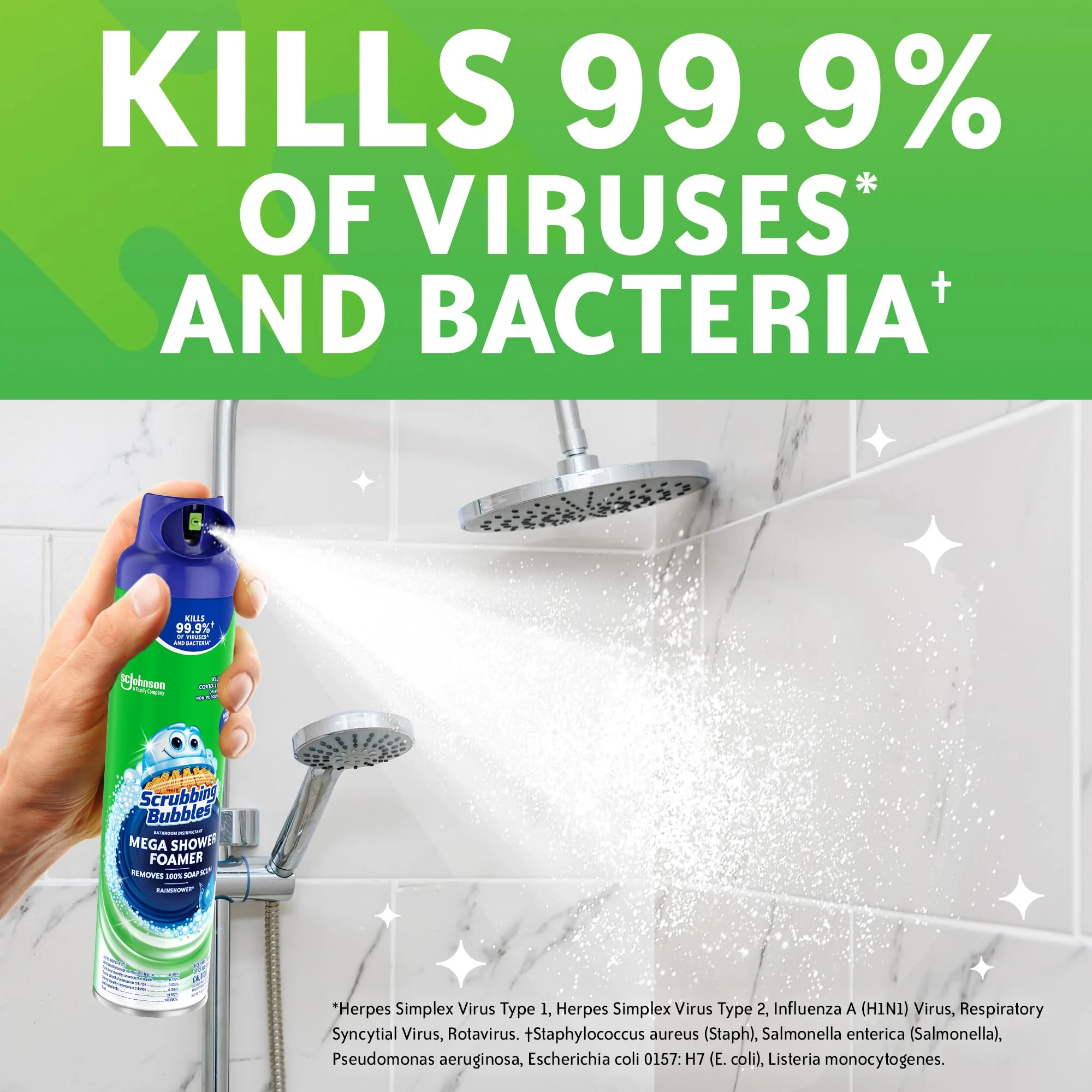 Scrubbing Bubbles Mega Bathroom and Shower Foamer Aerosol, Rainshower Scent, 20oz (Pack of 2) - Image 2