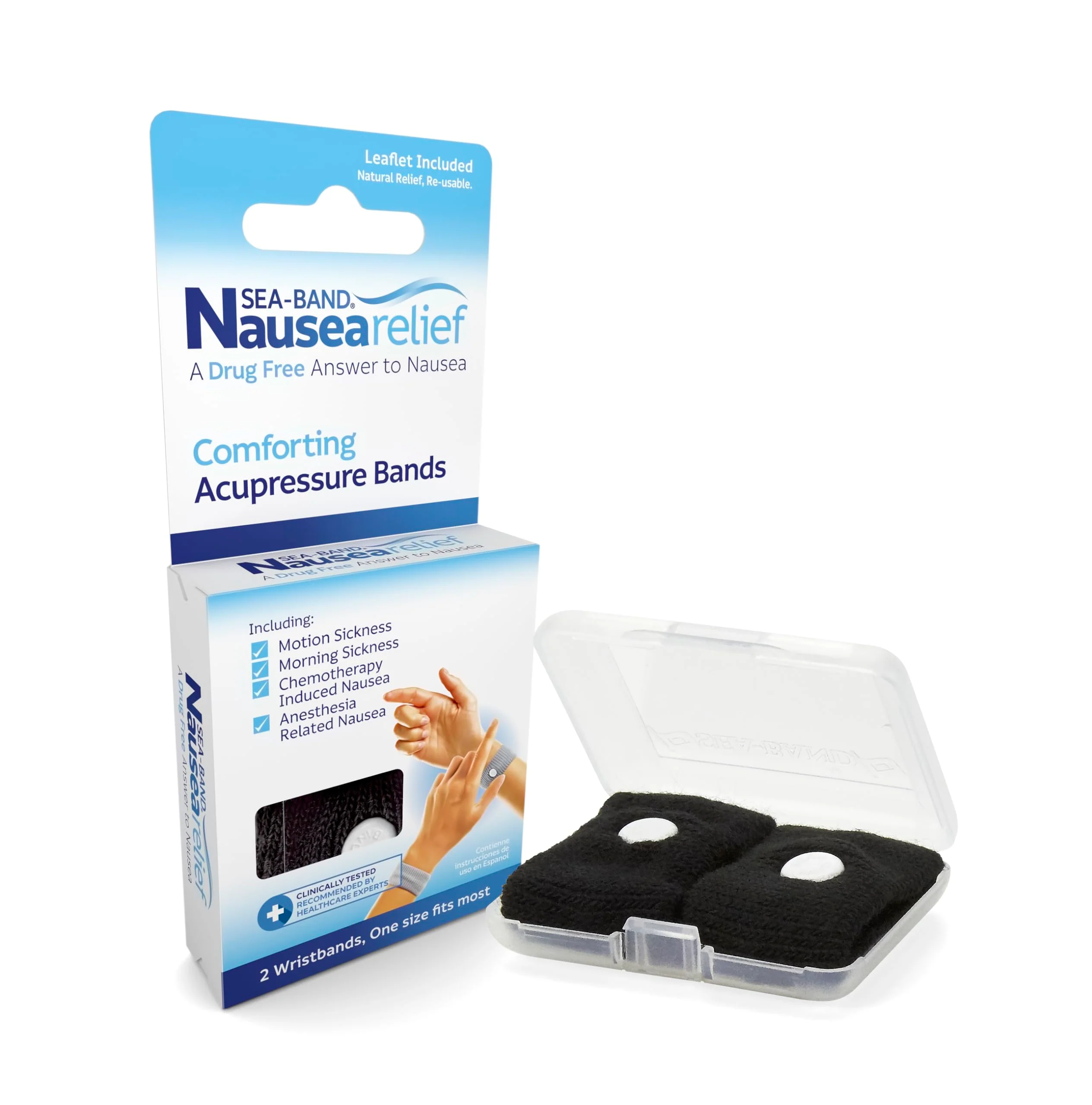 Sea-Band Anti-Nausea Acupressure Wristband for Motion & Morning Sickness, 1 Pair, Black