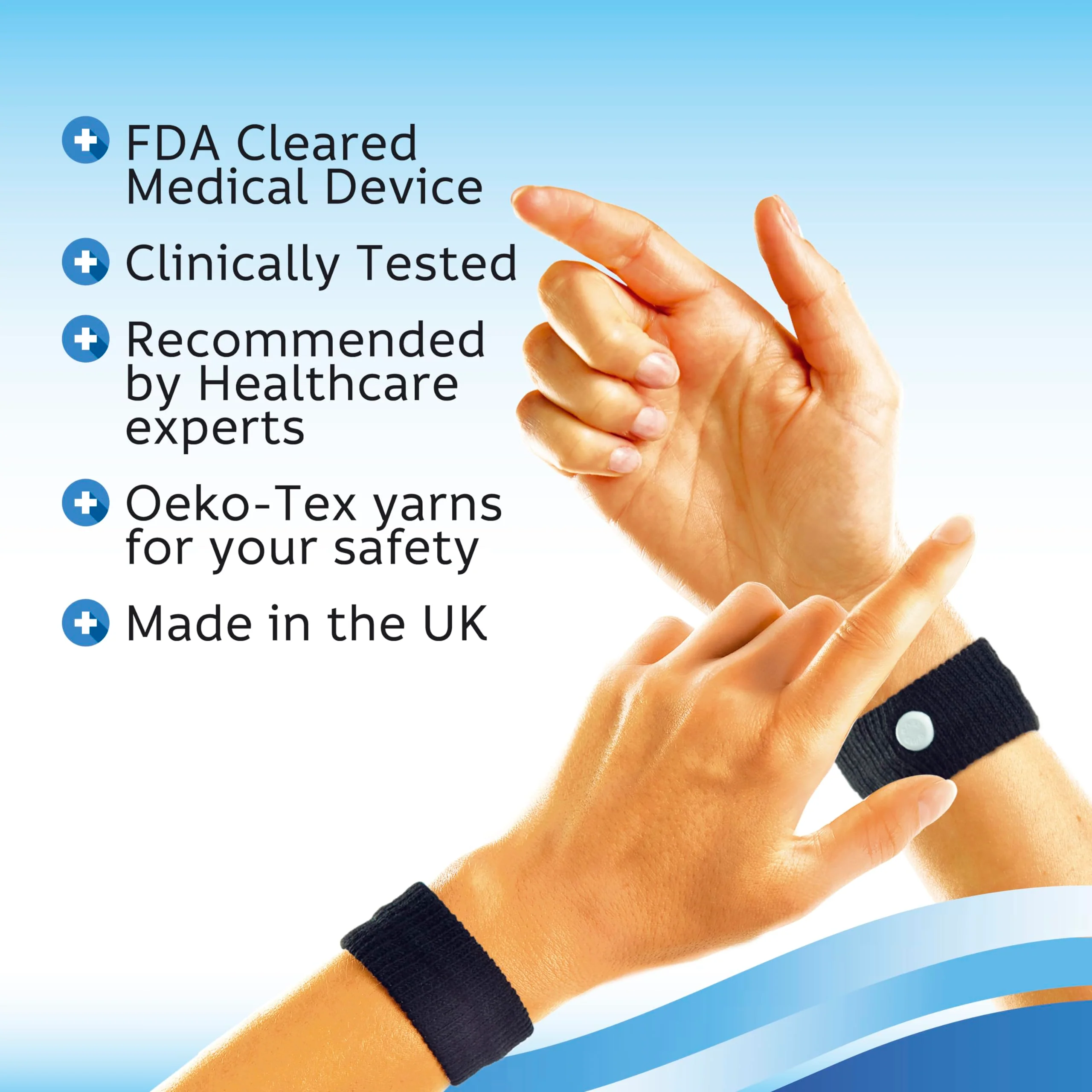 Sea-Band Anti-Nausea Acupressure Wristband for Motion & Morning Sickness, 1 Pair, Black - Image 2