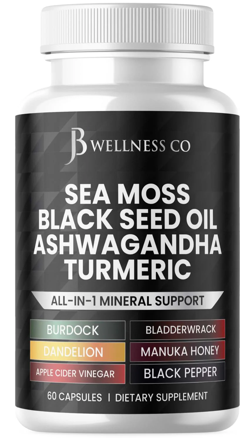 Sea Moss Black Seed Oil Ashwagandha Turmeric Bladderwrack Burdock - with Manuka, Honey Dandelion, ACV Black Pepper Gluten Free - 60 Count - Image 2