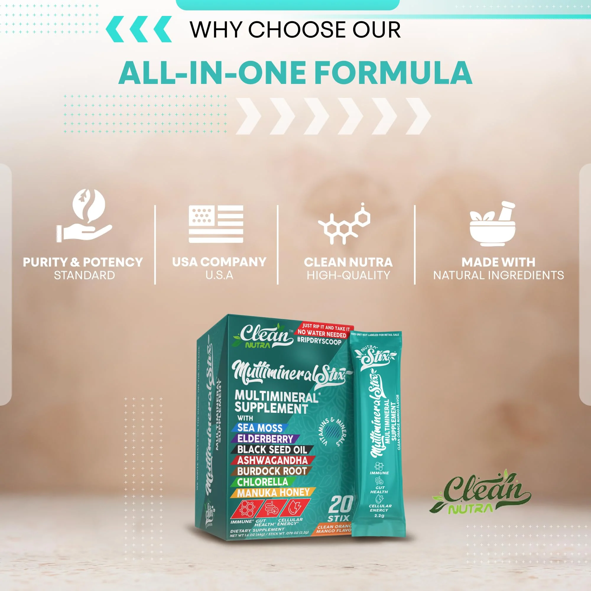 Sea Moss Powder Elderberry Ashwagandha Chlorella Manuka Honey VitaminD3 Vitamin C Zinc Spirulina Iodine Greens Detox Immune Support Sugar Free Hydration Powder Drink Mix – 20 Sticks - Image 4
