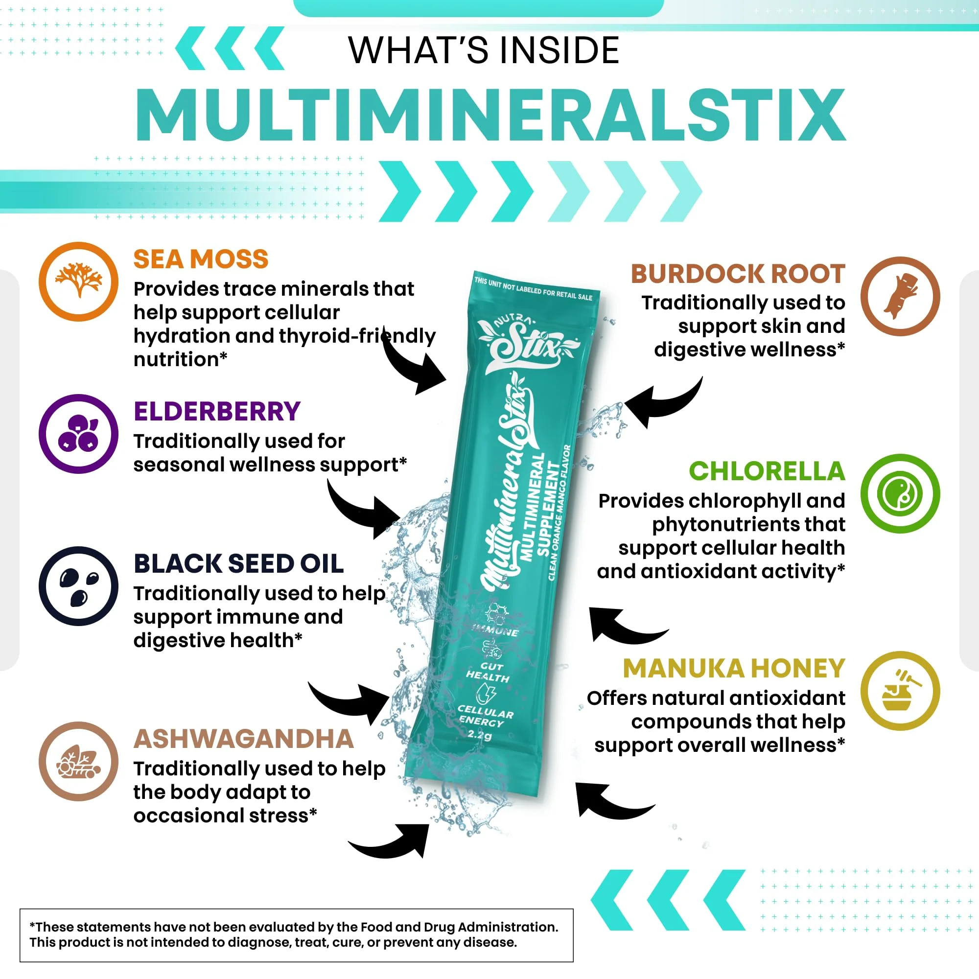 Sea Moss Powder Elderberry Ashwagandha Chlorella Manuka Honey VitaminD3 Vitamin C Zinc Spirulina Iodine Greens Detox Immune Support Sugar Free Hydration Powder Drink Mix – 20 Sticks - Image 8