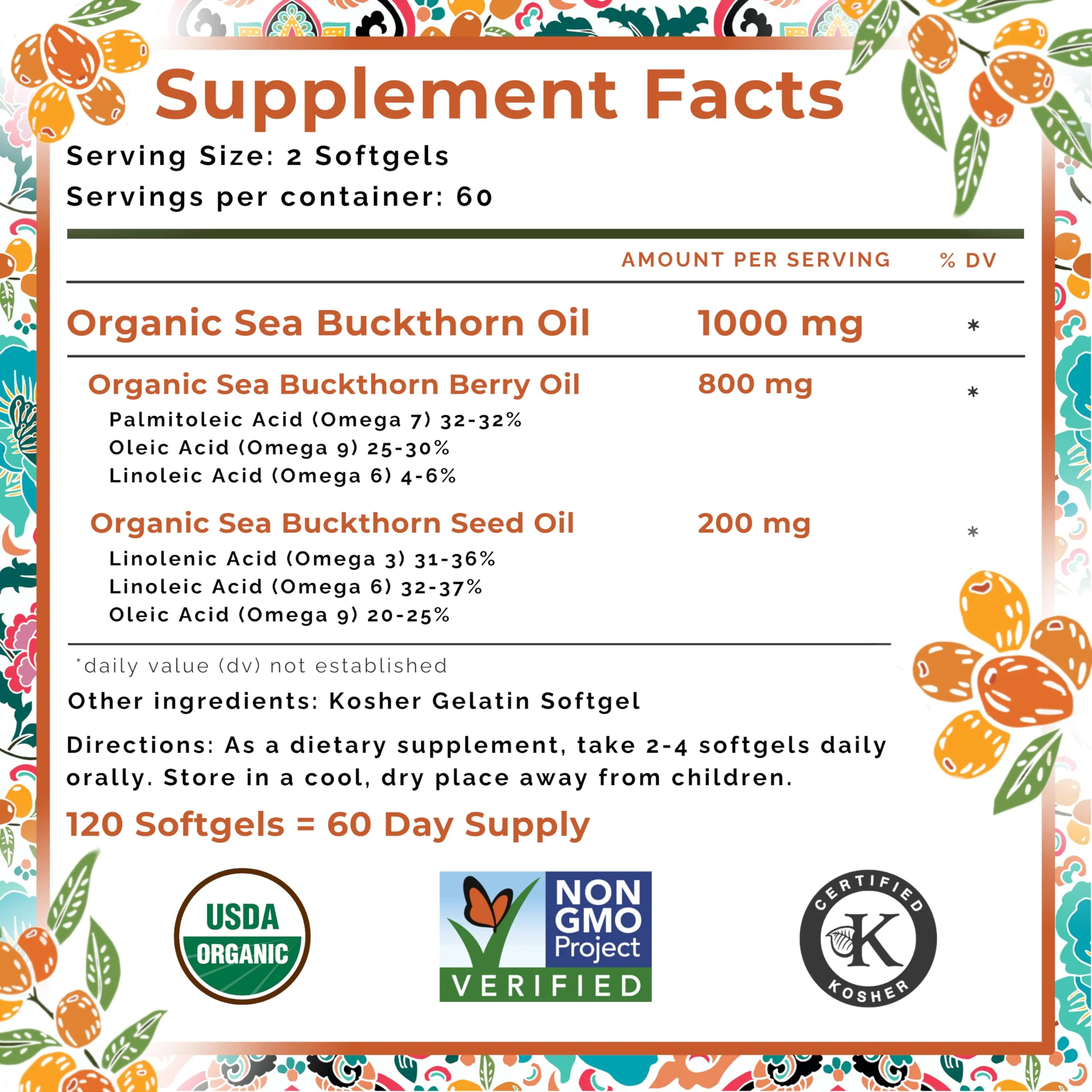 SEABUCKWONDERS Organic Sea Buckthorn Oil Omega-7 Complete, 120 Softgels, 60 Day Supply, with Omega 3, 6 & 9, Supports Hair, Skin & Nails, 100% Pure with Zero Filler Oil - Image 7