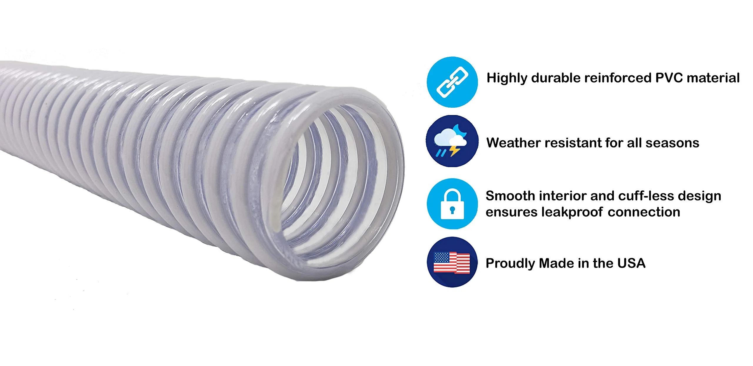 Sealproof 1.25" (32mm) Pool Filter Pump Connection Hose for 1-1/4 Inch Above Ground Pools and Intex Systems, 20 FT Premium Quality PVC Made in USA | Cut to Desired Length, Includes 4 Hose Clamps - Image 5