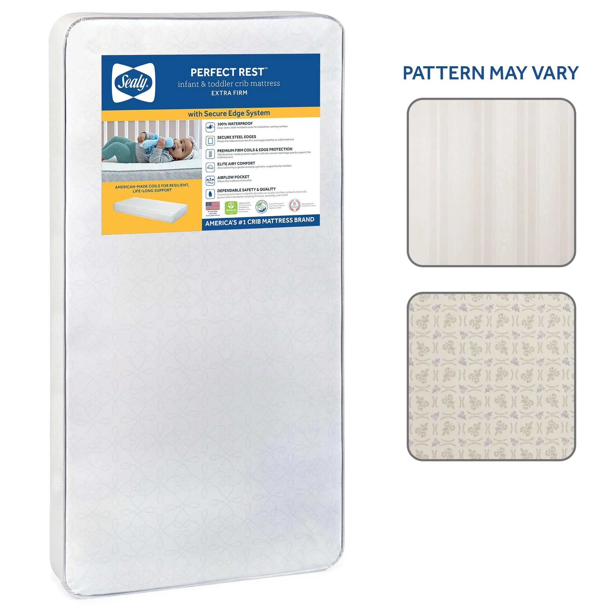 Sealy Baby Perfect Rest Waterproof Crib Mattress plus Toddler Bed Fit, Premium 150 Extra Firm Coils, Non Toxic, Airy Cushioning, GREENGUARD Gold Certified, Safety & Quality Tested, Made in USA, 52X28" - Image 3