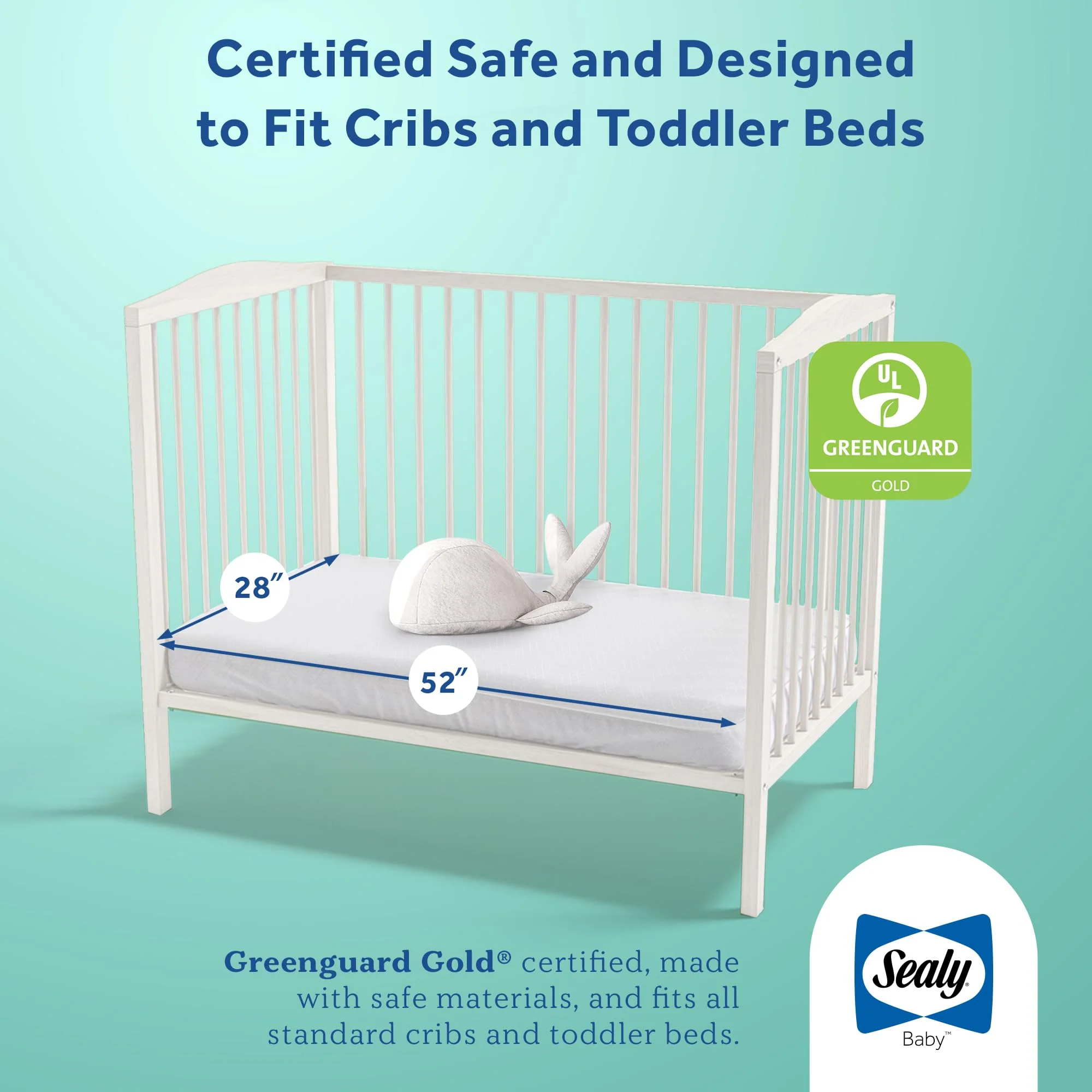 Sealy Baby Perfect Rest Waterproof Crib Mattress plus Toddler Bed Fit, Premium 150 Extra Firm Coils, Non Toxic, Airy Cushioning, GREENGUARD Gold Certified, Safety & Quality Tested, Made in USA, 52X28" - Image 6