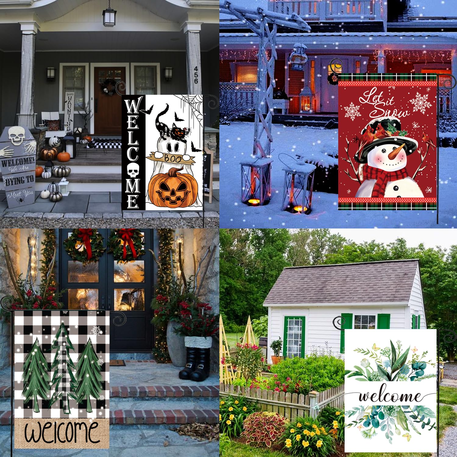 Seasonal Garden Flags Set of 12 Double Sided 12 x 18 Inch Yard Flags, Small Garden Flags for Outside, Fall Winter Halloween Christmas Outdoor Flags, Holiday Flags for All Seasons - Image 2
