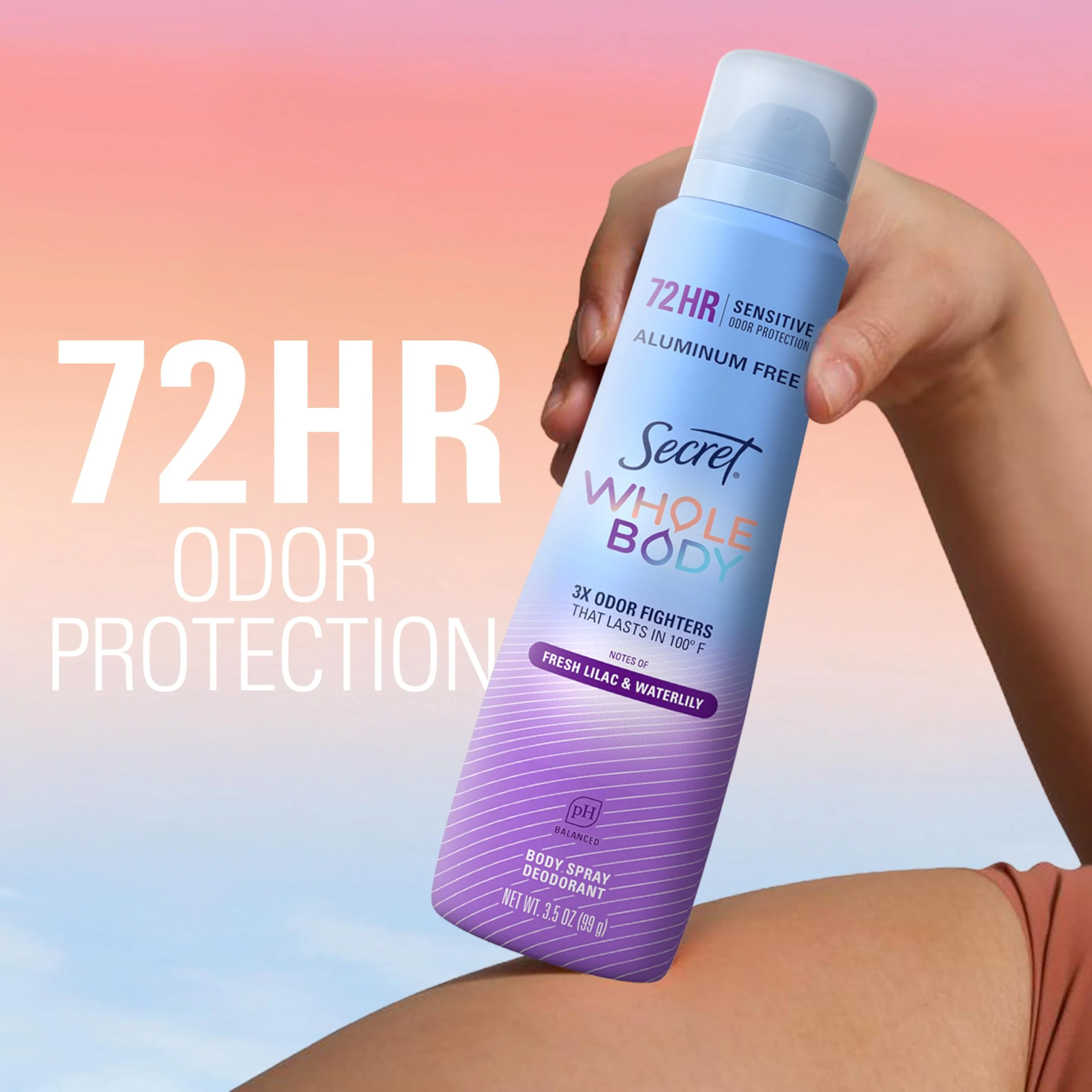 Secret Aluminum Free Whole Body Deodorant Spray for Women, 72hr Sensitive Freshness & Odor Defense, PH Balanced, Invisible Protection, Safe to Use Everywhere, Fresh Lilac & Waterlily Scent, 3.5 oz - Image 3