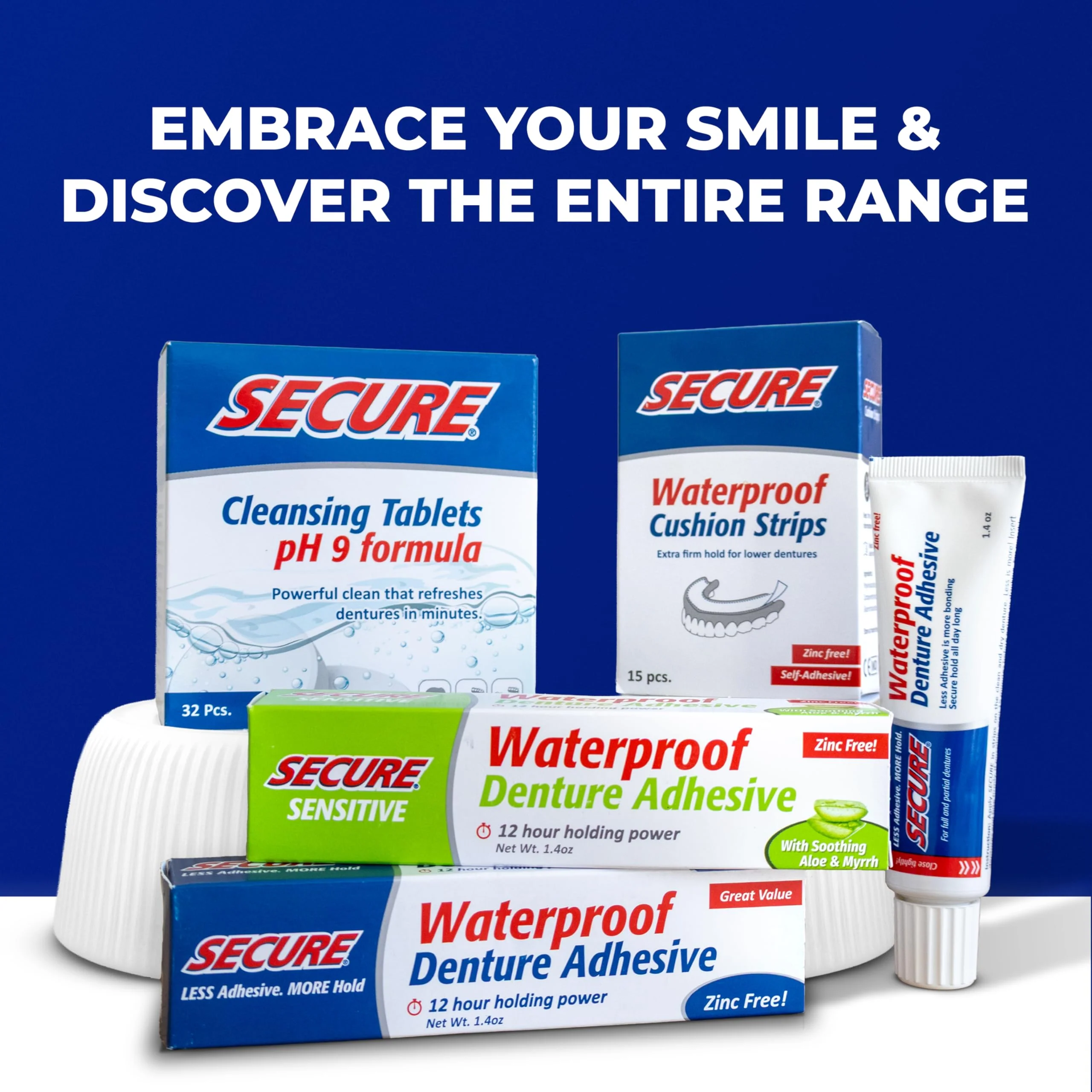 Secure Denture Adhesive Cream for Uppers, Lowers & Partials – Waterproof Seal & Zinc Free – Food Grade Ingredients - Less Adhesive, More Hold - Tube Lasts Up to 8 Weeks - 1.4 oz (4 Pack) - Image 8
