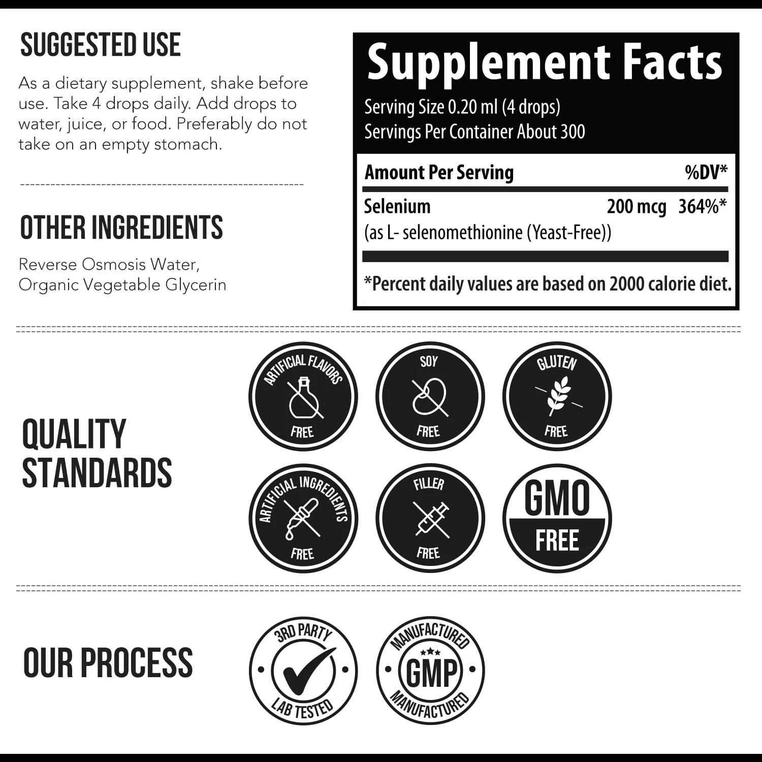 Selenium - 200 mcg, Selenomethionine Form, 300 Servings - Vegan, Glass Bottle, Yeast Free - Sublingual Liquid Concentrate - Antioxidant, Supports Immunity, Thyroid Health (2 oz.) - Image 2