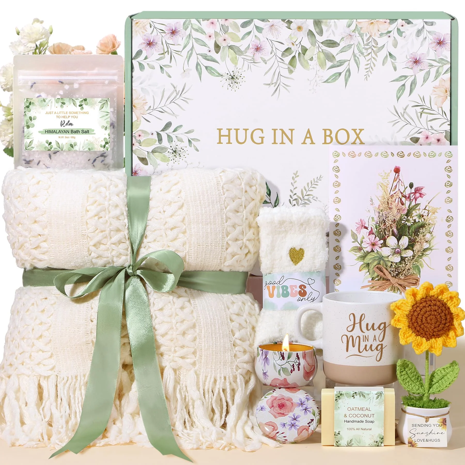 Self Care Gifts for Women Birthday Care Package Spa Kit, Get Well Soon Gift Baskets for Women, Inspirational Sunflower Mothers Day Gifts for Mom Her Wife Sisters Grandma, Thinking of You Sympathy Gift