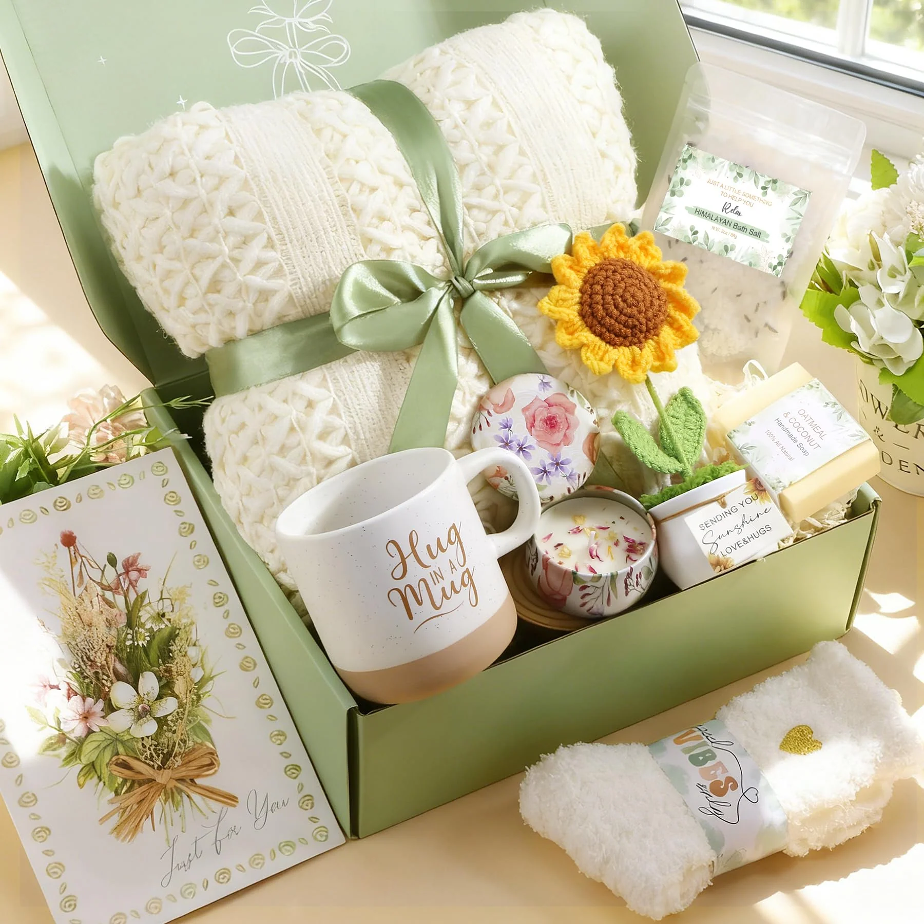 Self Care Gifts for Women Birthday Care Package Spa Kit, Get Well Soon Gift Baskets for Women, Inspirational Sunflower Mothers Day Gifts for Mom Her Wife Sisters Grandma, Thinking of You Sympathy Gift - Image 9