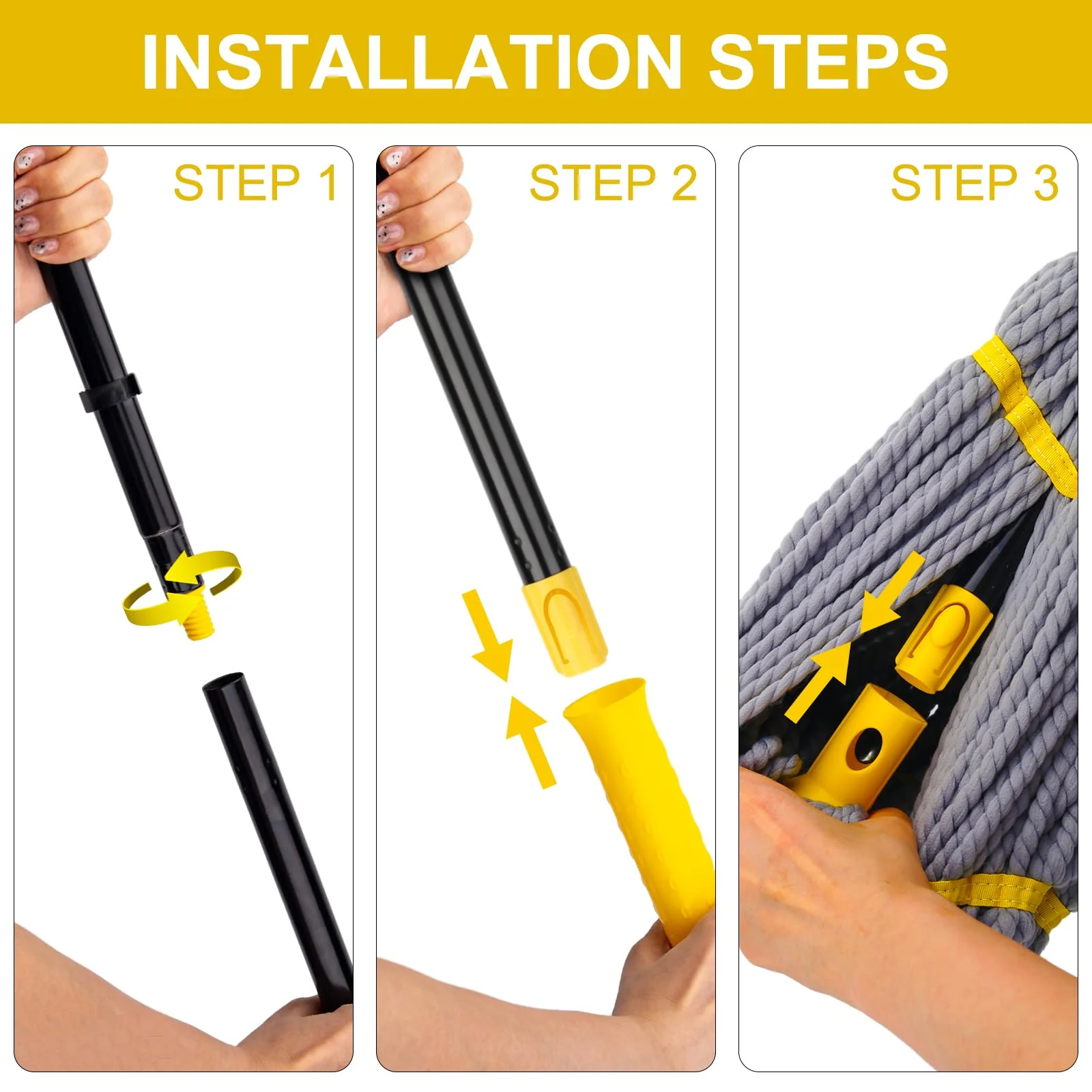 Self-Wringing Twist Mops for Floor Cleaning, Microfiber Floor mop with 57 " Long Handle, Easy Wringing Mop for Hardwood Commercial Household Clean (Gray Twist Mop) - Image 3