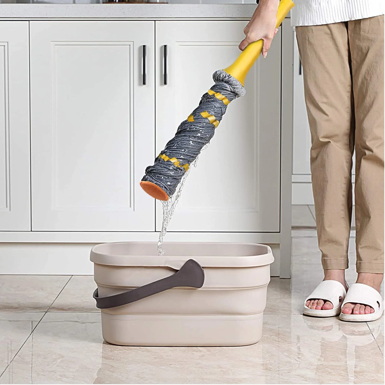Self-Wringing Twist Mops for Floor Cleaning, Microfiber Floor mop with 57 " Long Handle, Easy Wringing Mop for Hardwood Commercial Household Clean (Gray Twist Mop) - Image 5