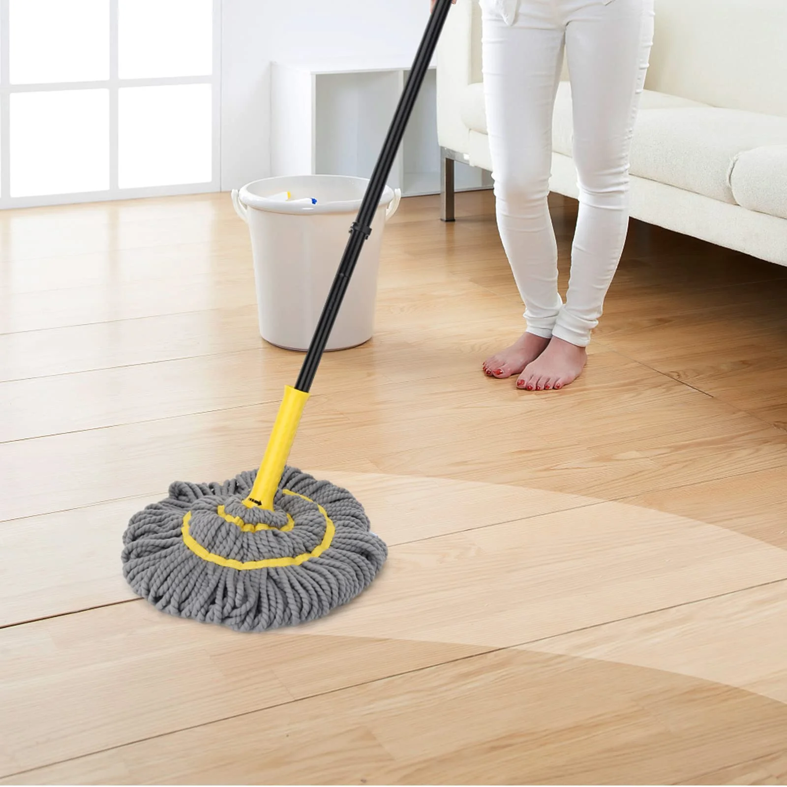 Self-Wringing Twist Mops for Floor Cleaning, Microfiber Floor mop with 57 " Long Handle, Easy Wringing Mop for Hardwood Commercial Household Clean (Gray Twist Mop) - Image 7