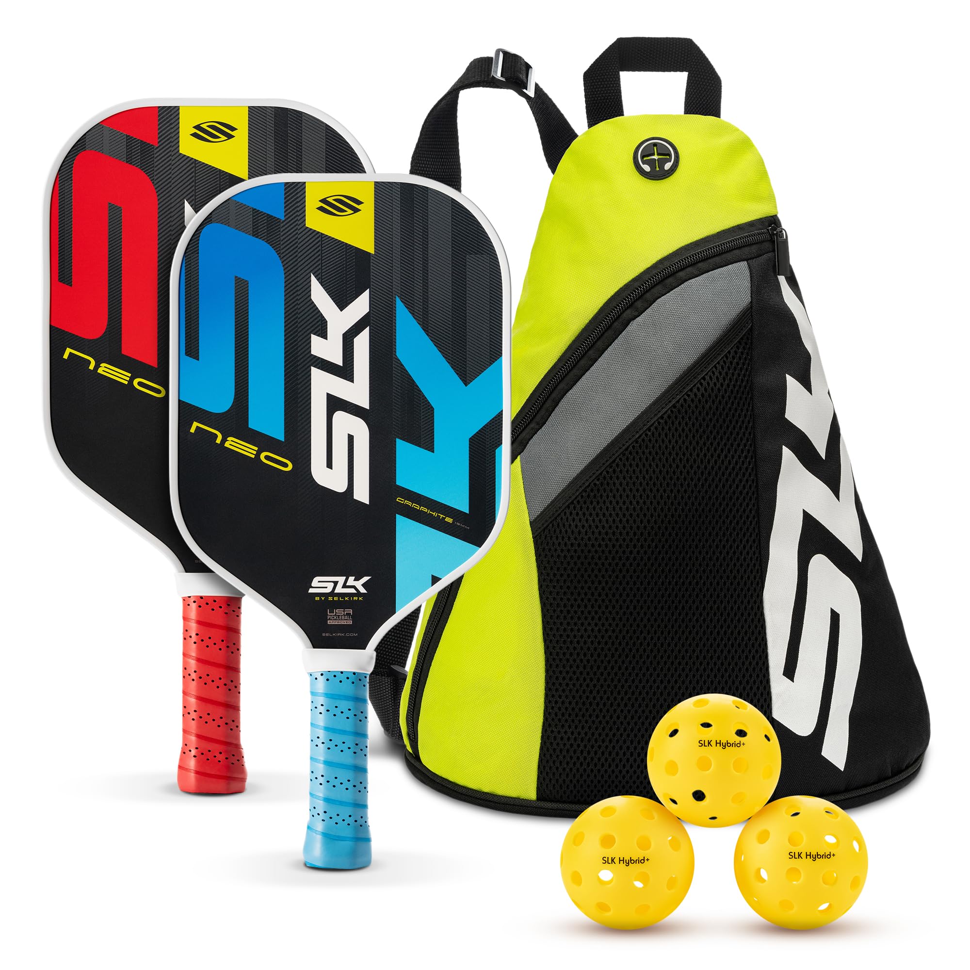 Selkirk Sport SLK Neo Graphite Pickleball Paddles Set of 2 | Designed in The USA | Complete Pickleball Set with 2 Pickle Ball Rackets, 3 Hybrid+ Balls, and SLK Sling Bag | Red & Blue - Image 2