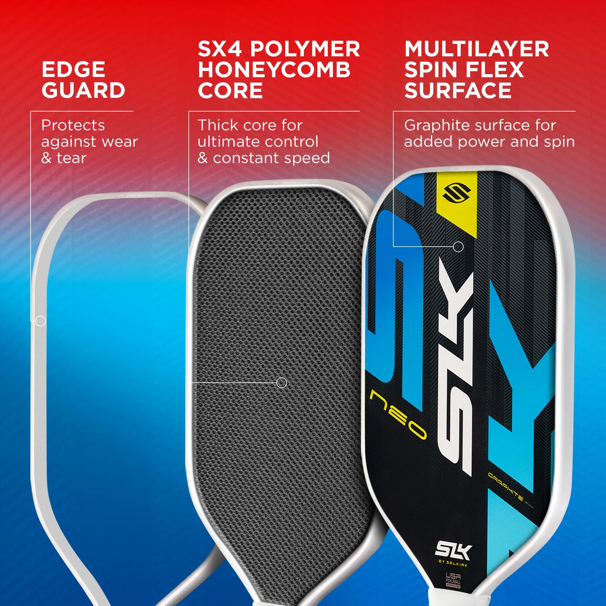Selkirk Sport SLK Neo Graphite Pickleball Paddles Set of 2 | Designed in The USA | Complete Pickleball Set with 2 Pickle Ball Rackets, 3 Hybrid+ Balls, and SLK Sling Bag | Red & Blue - Image 4
